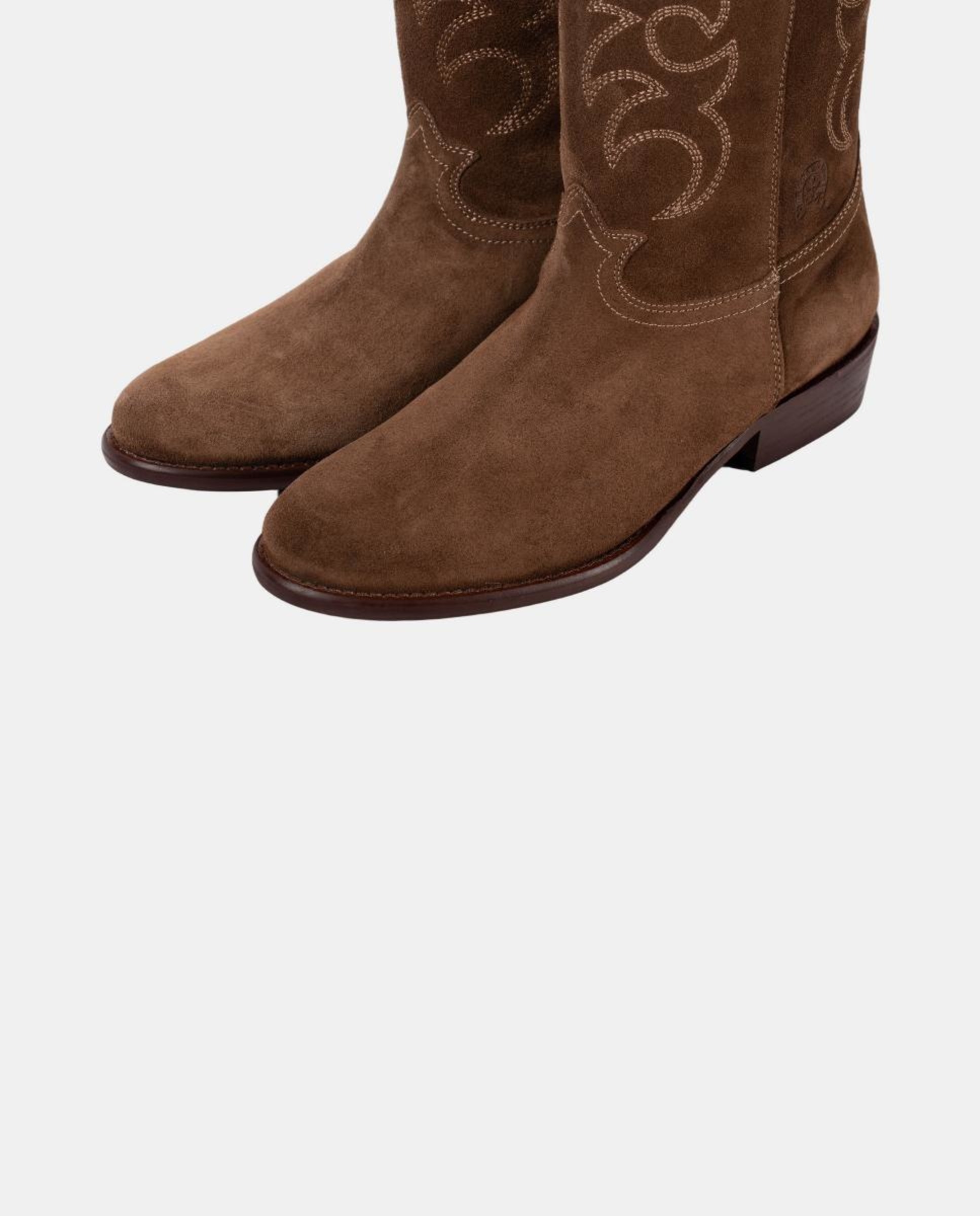 Botas de Cowboy Rasas em Pele com Bordados Castanho-claro-9