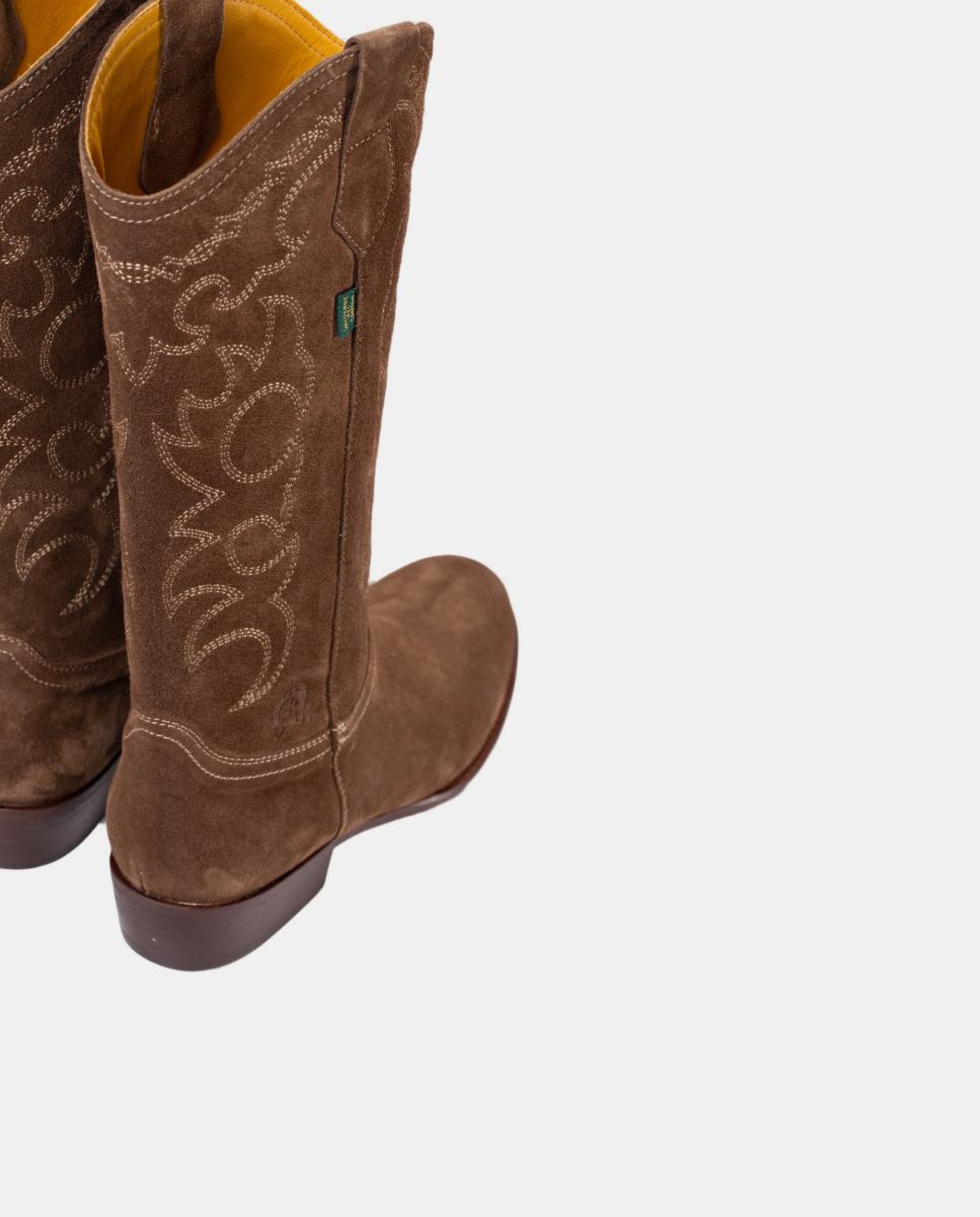Botas de Cowboy Rasas em Pele com Bordados Castanho-claro-8