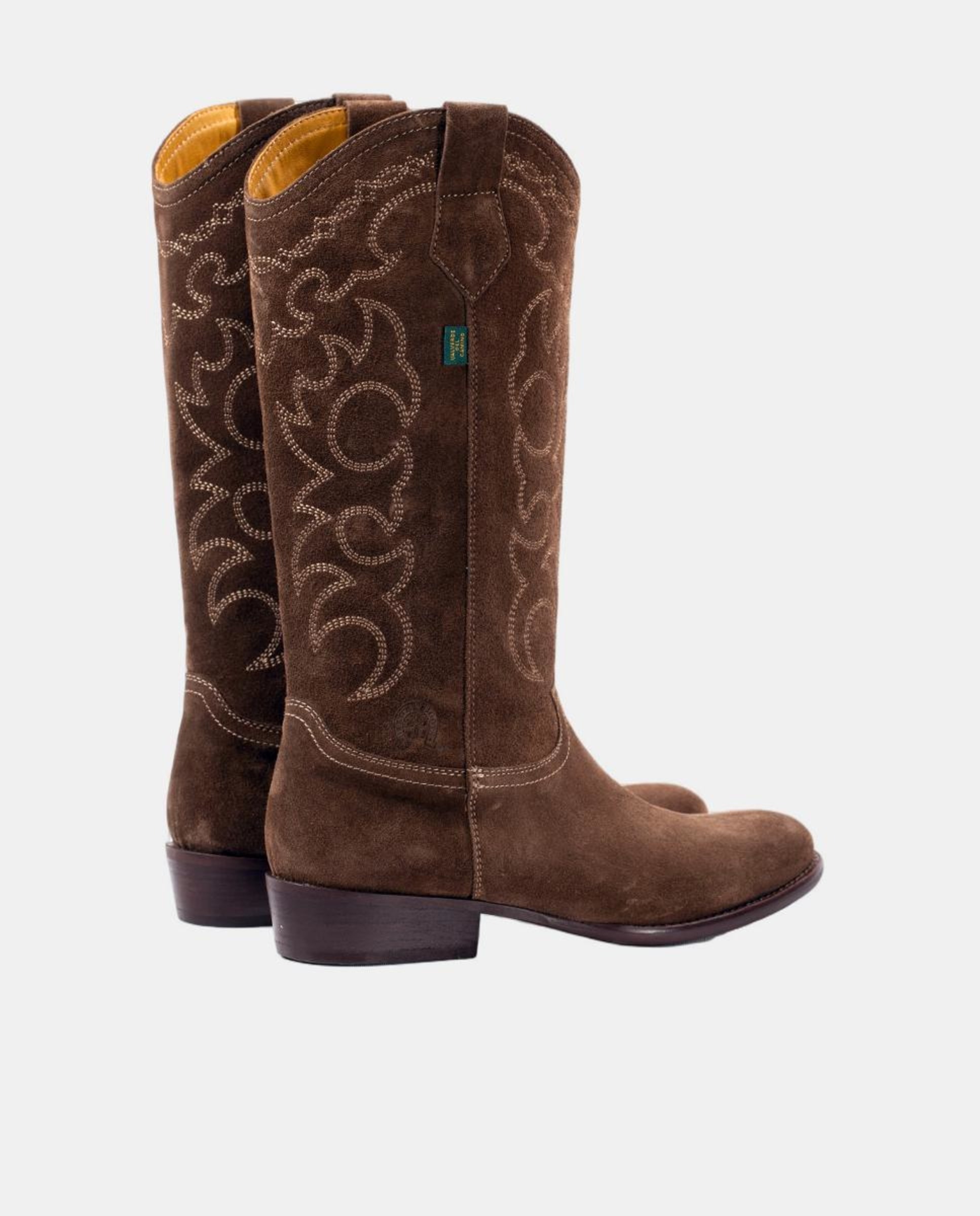 Botas de Cowboy Rasas em Pele com Bordados Castanho-claro-6