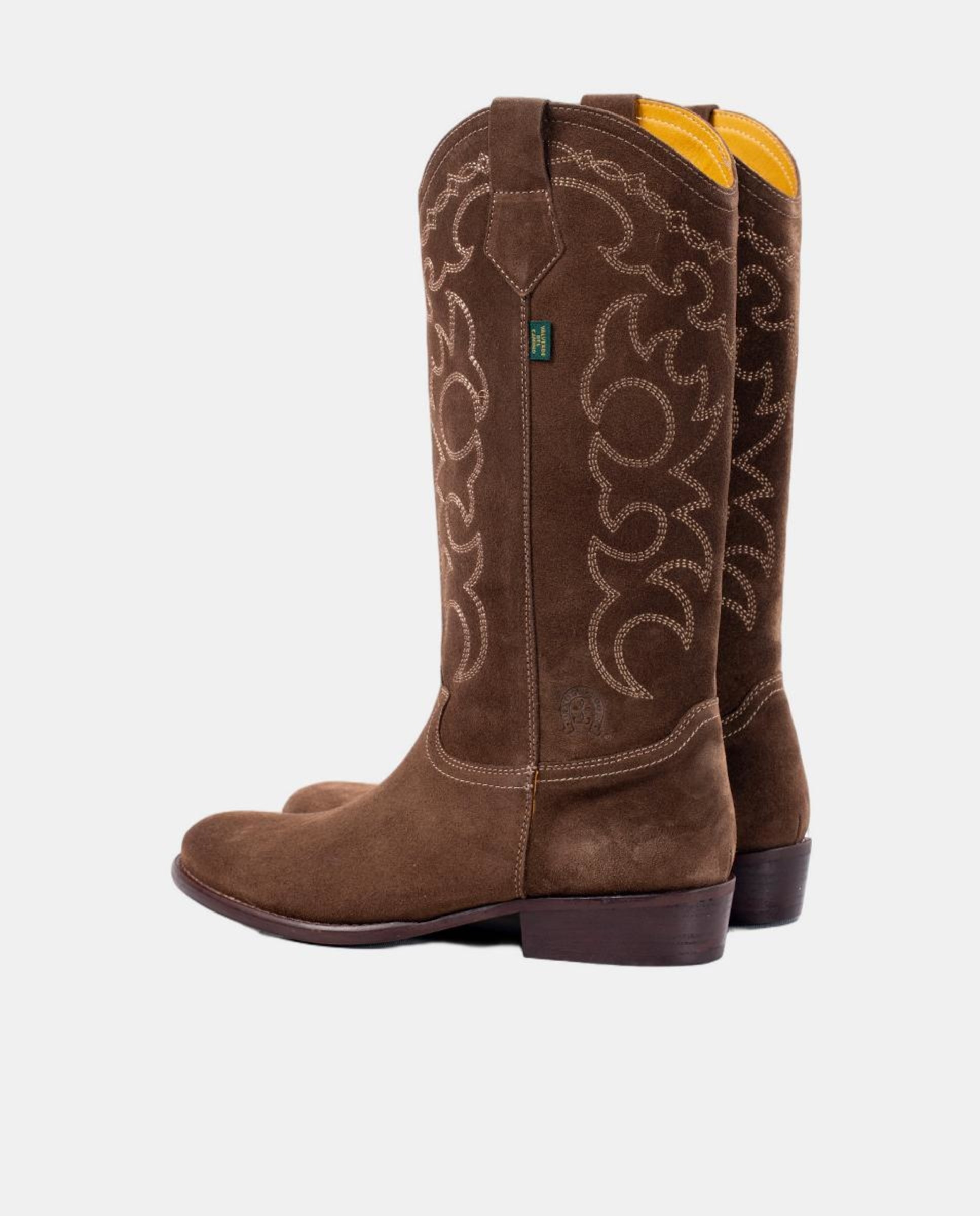 Botas de Cowboy Rasas em Pele com Bordados Castanho-claro-5