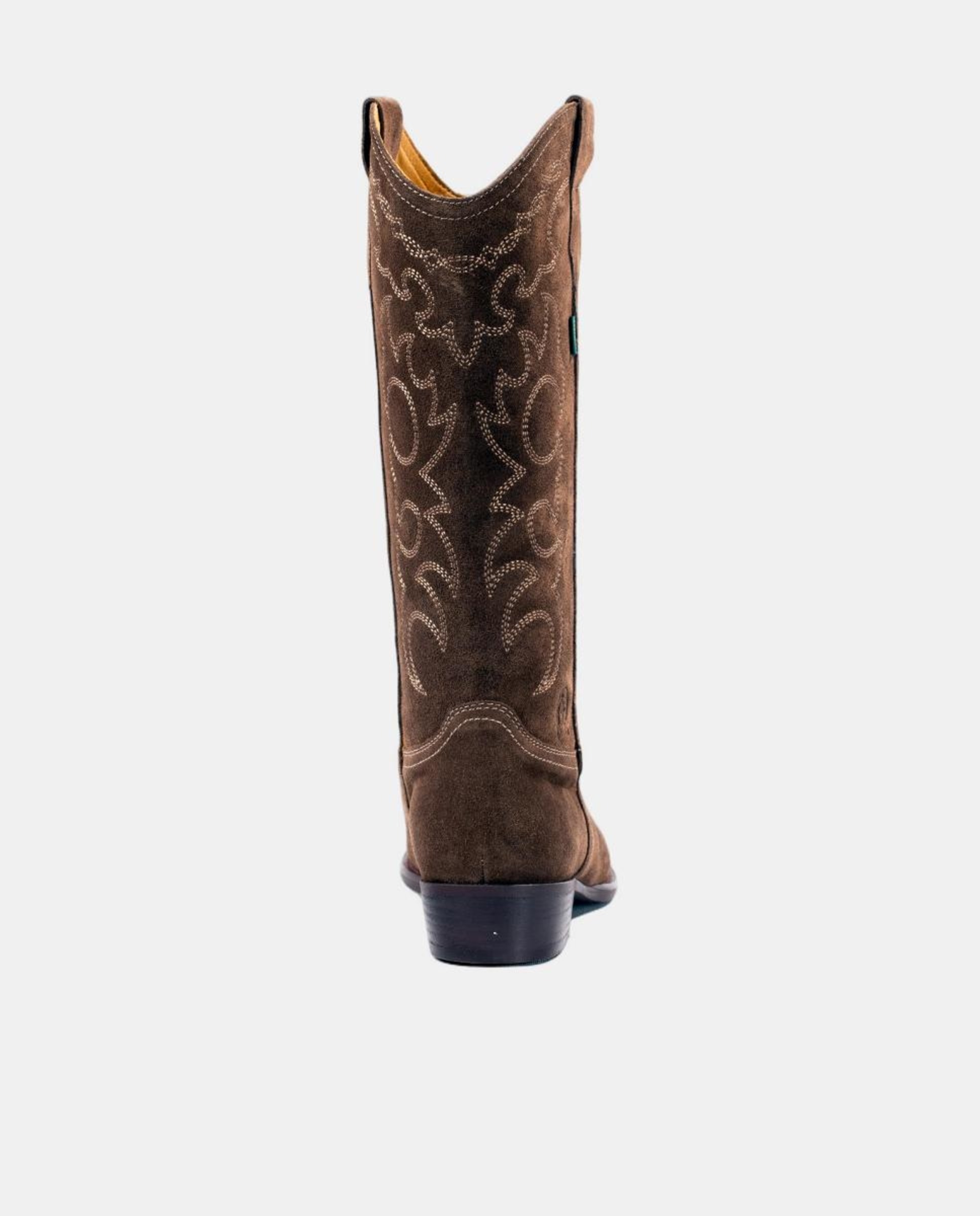 Botas de Cowboy Rasas em Pele com Bordados Castanho-claro-3