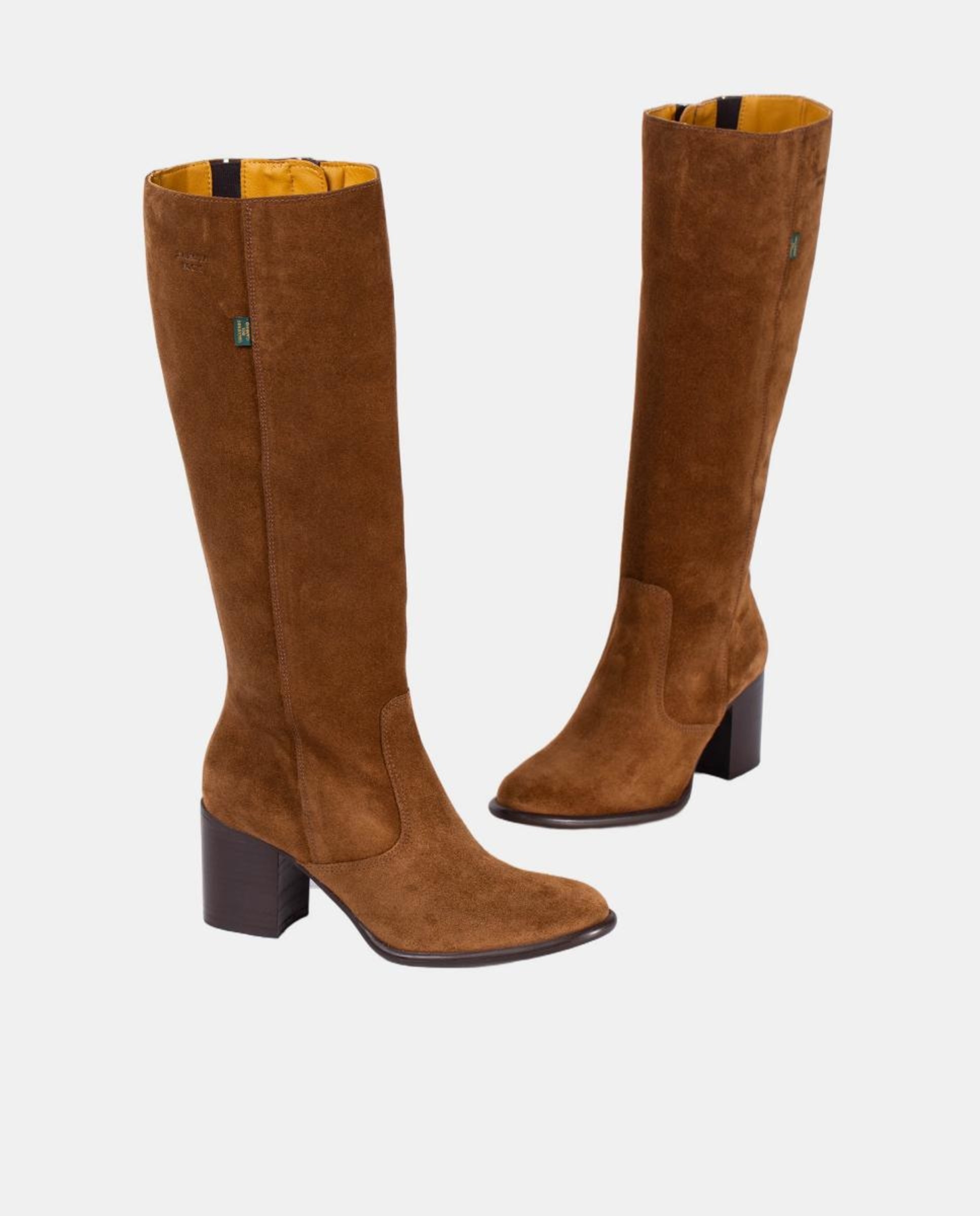 Botas Altas Lisas em Pele com Tacão e Fecho de Correr Castanho taupe-8