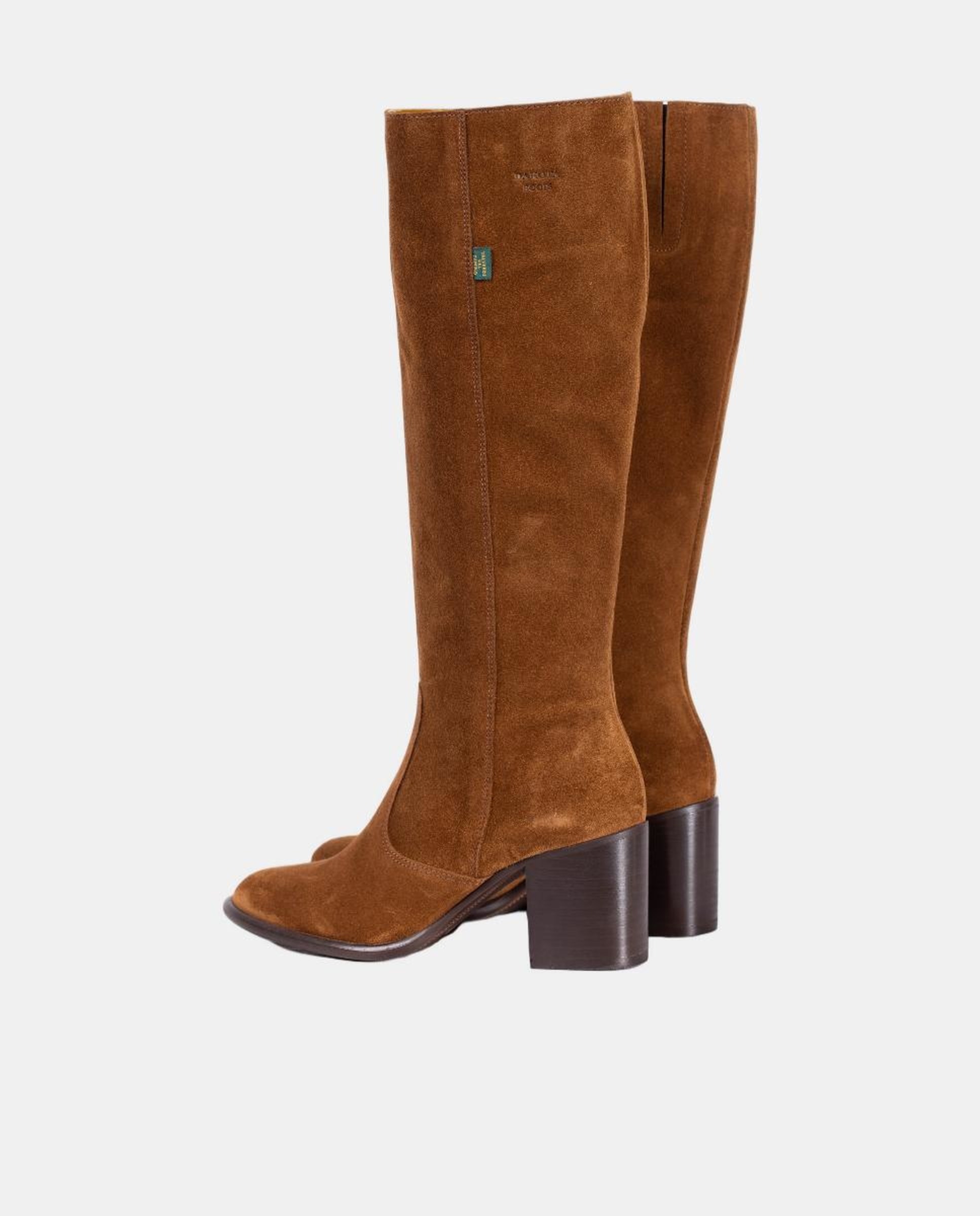 Botas Altas Lisas em Pele com Tacão e Fecho de Correr Castanho taupe-7