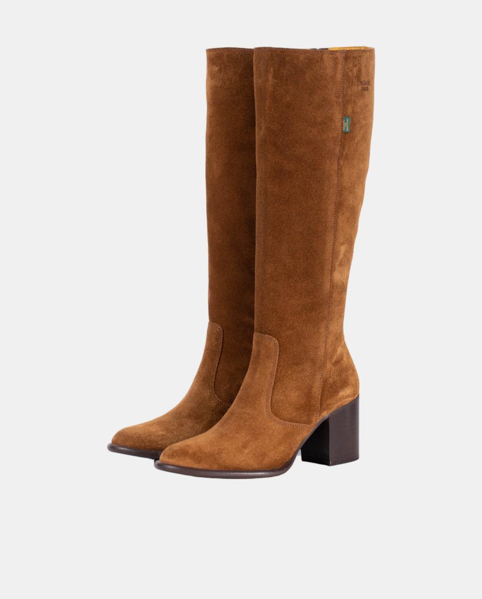 Botas Altas Lisas em Pele com Tacão e Fecho de Correr Castanho taupe-6