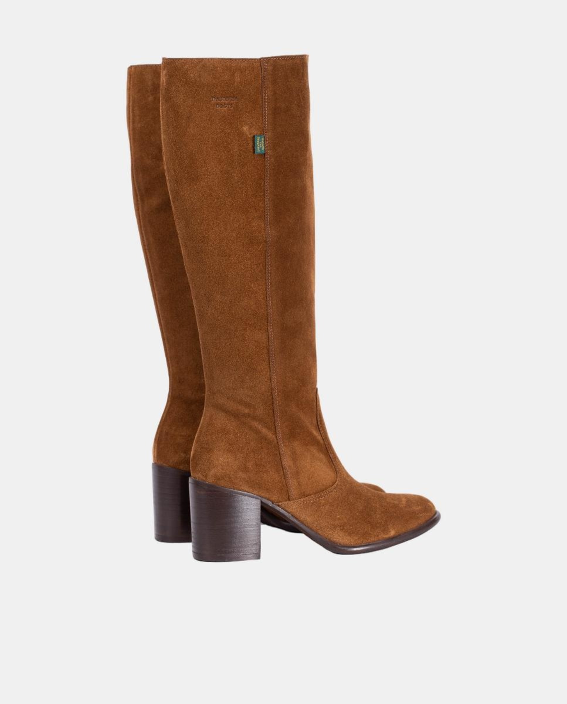 Botas Altas Lisas em Pele com Tacão e Fecho de Correr Castanho taupe-5