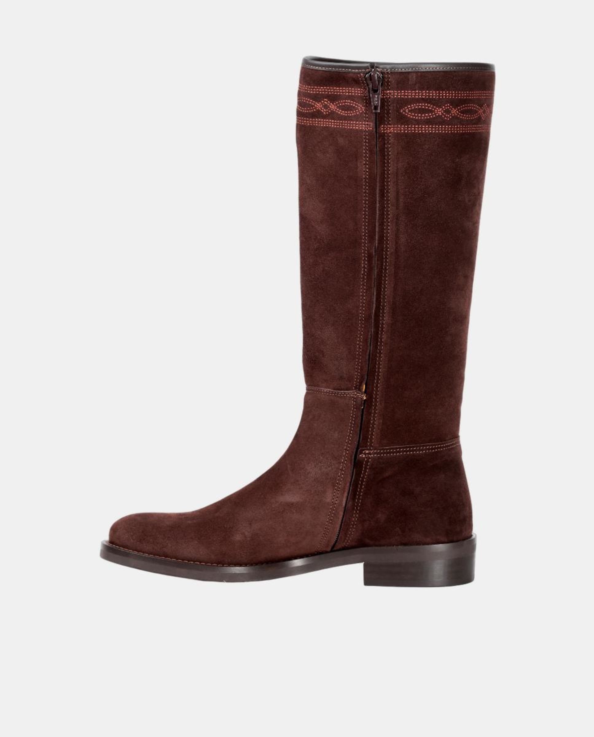 Botins Rasos com Fecho de Correr e Bordados Castanho-escuro-2