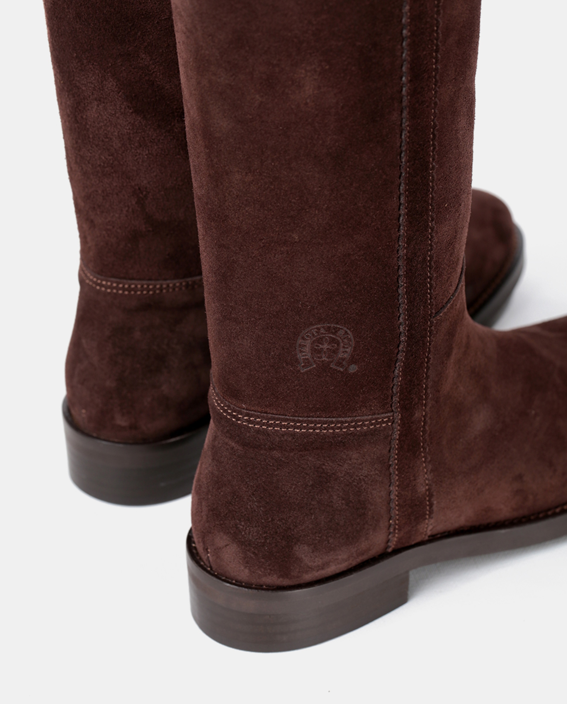 Botins Rasos com Fecho de Correr e Bordados Castanho-escuro-12