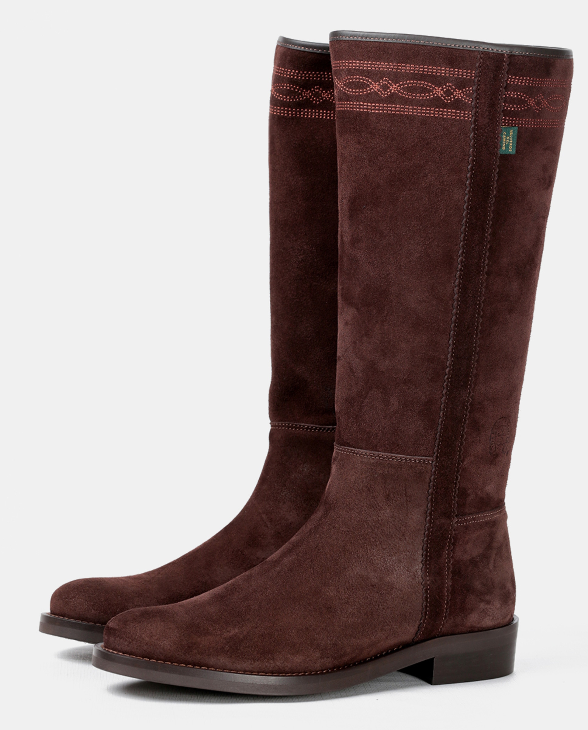 Botins Rasos com Fecho de Correr e Bordados Castanho-escuro-9