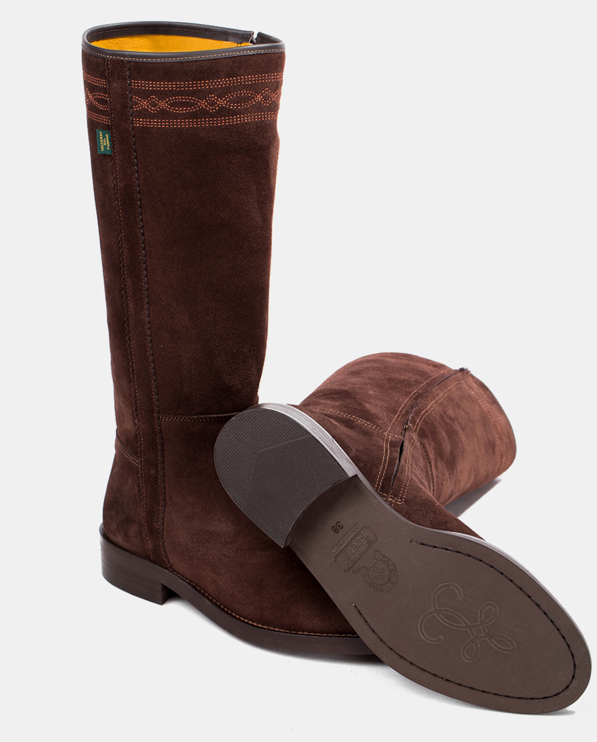 Botins Rasos com Fecho de Correr e Bordados Castanho-escuro-7