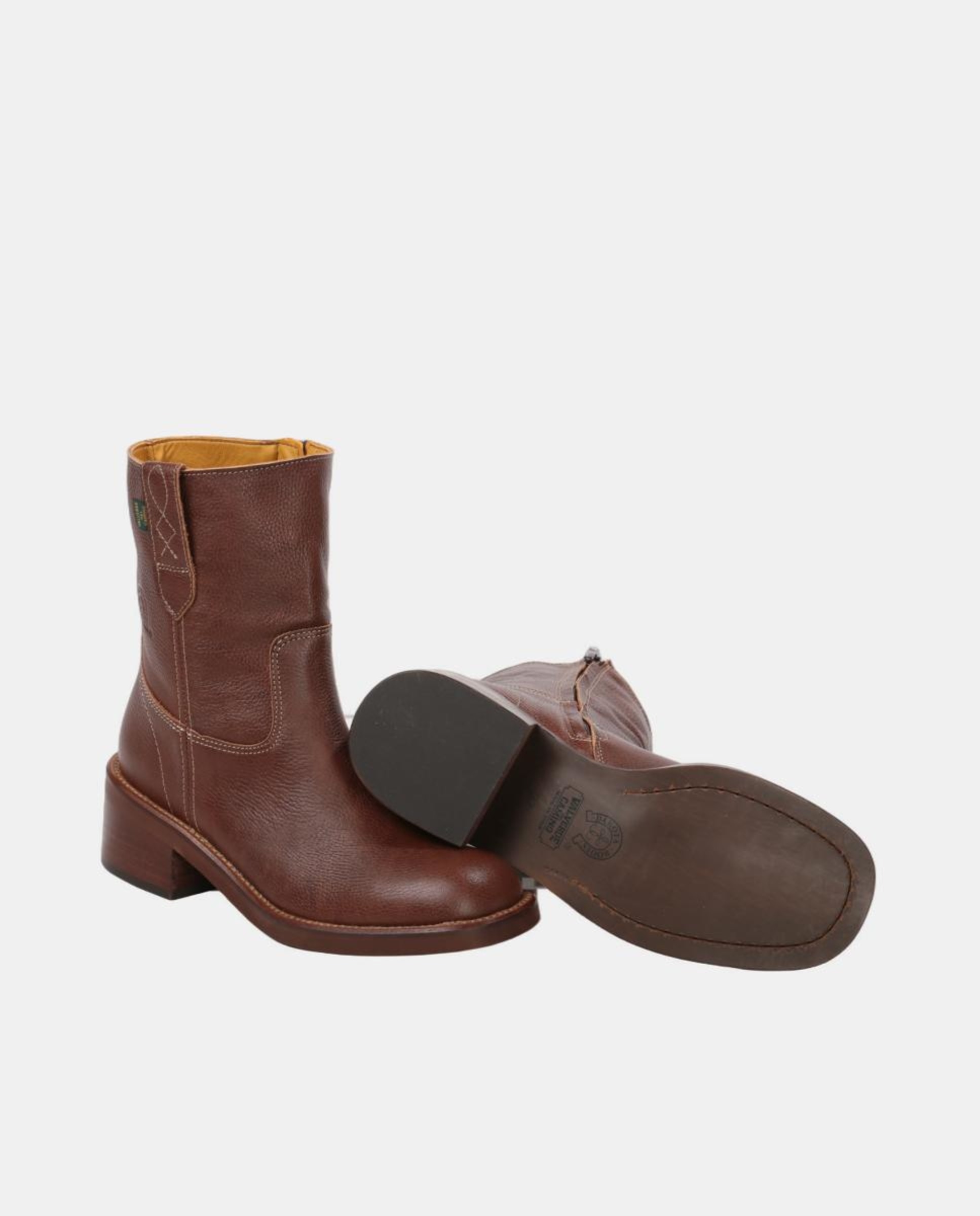 Botins Lisos em Pele com Tacão e Fecho de Correr Couro-8