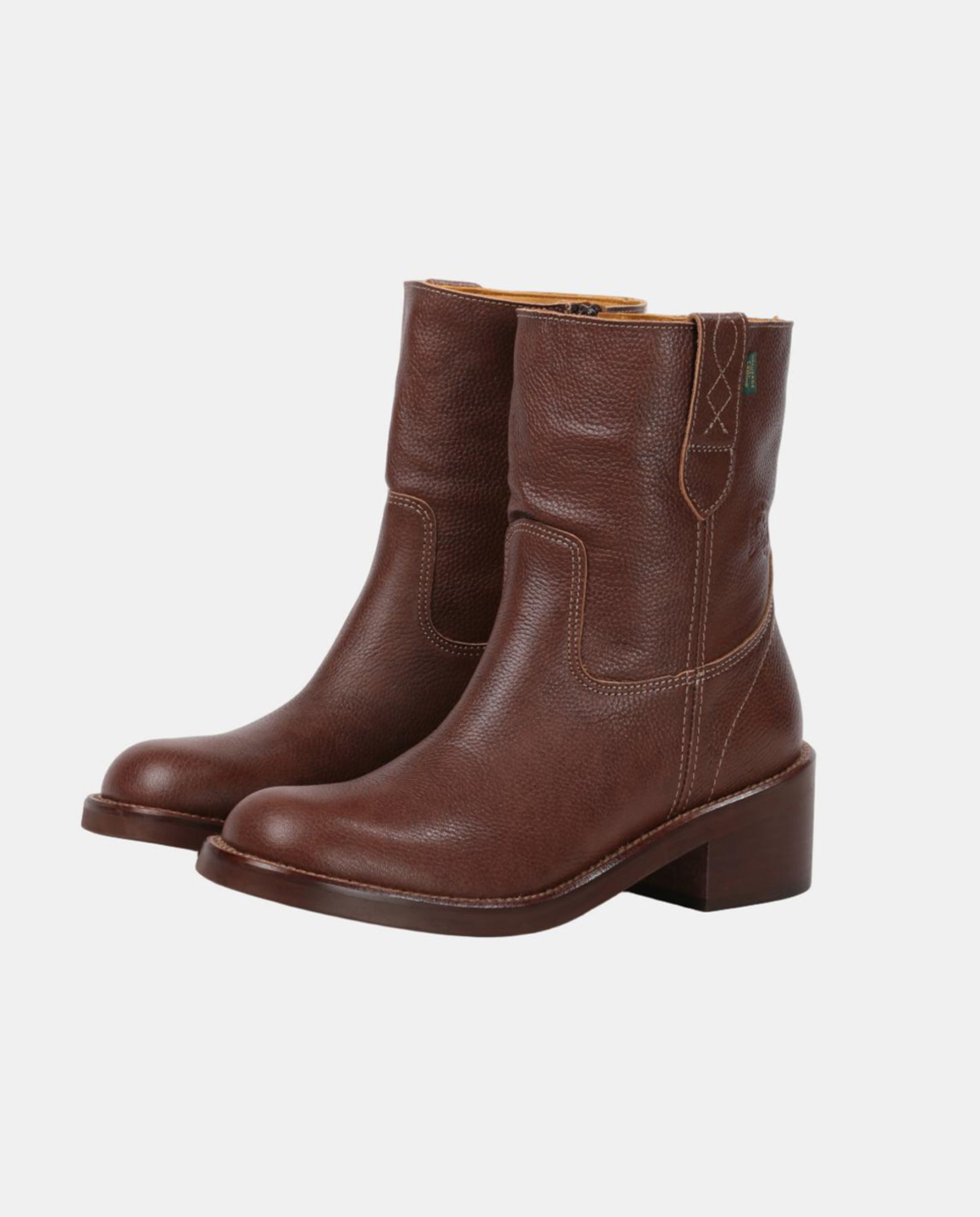 Botins Lisos em Pele com Tacão e Fecho de Correr Couro-6