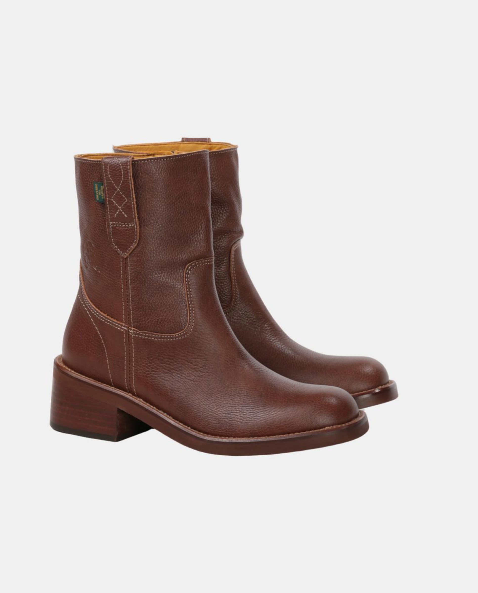 Botins Lisos em Pele com Tacão e Fecho de Correr Couro-4