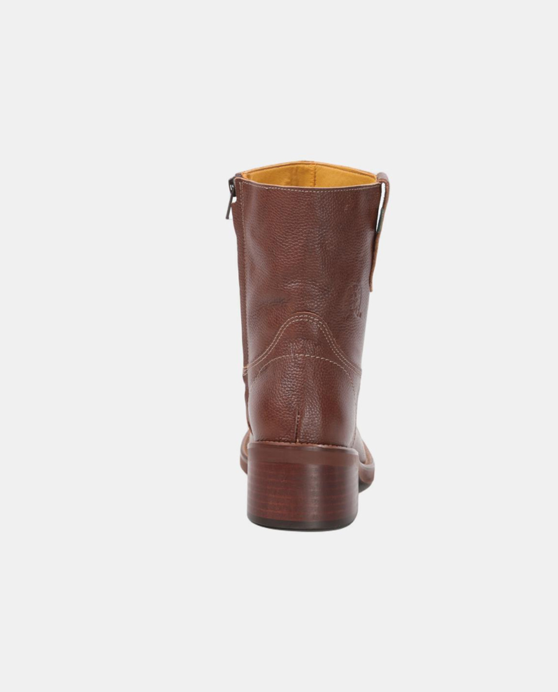 Botins Lisos em Pele com Tacão e Fecho de Correr Couro-3