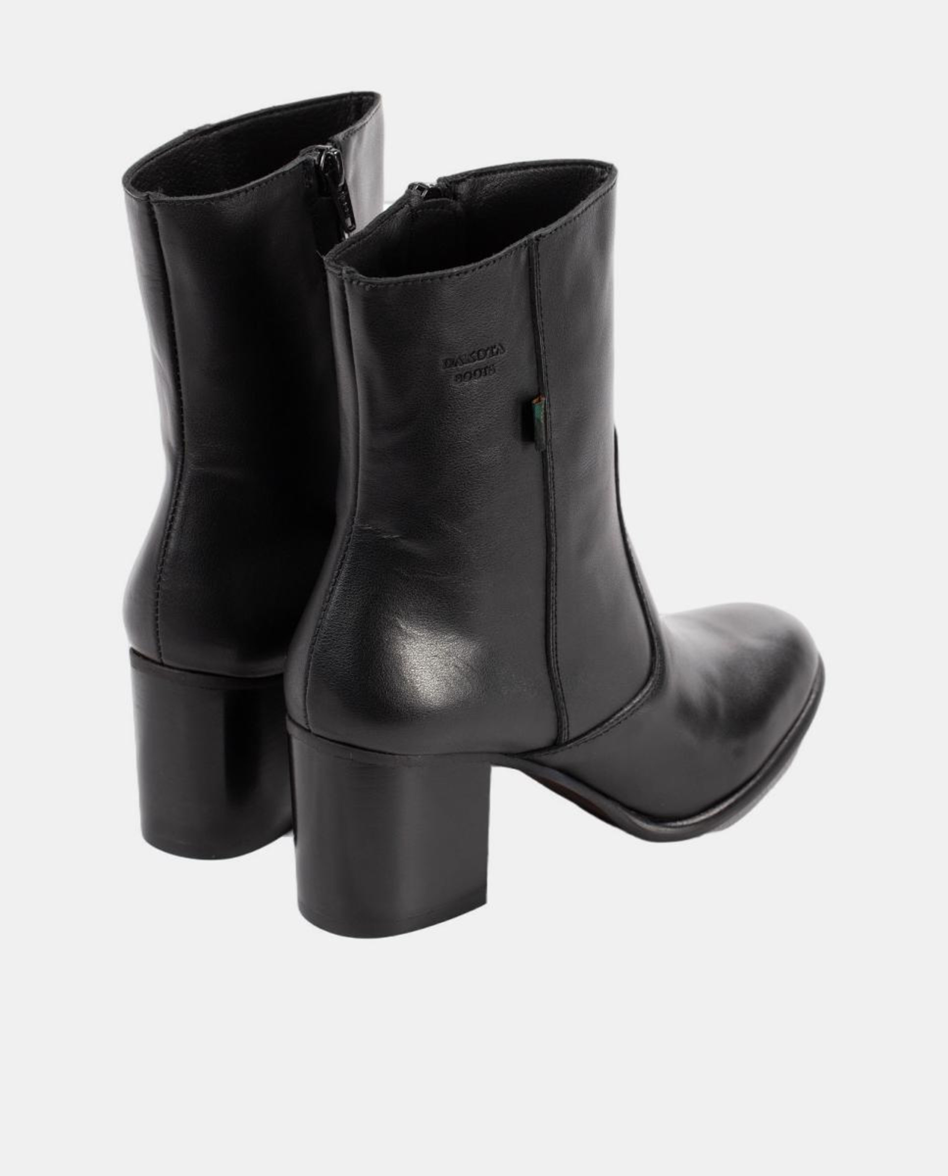 Botins Lisos em Pele com Tacão e Fecho de Correr Preto-7