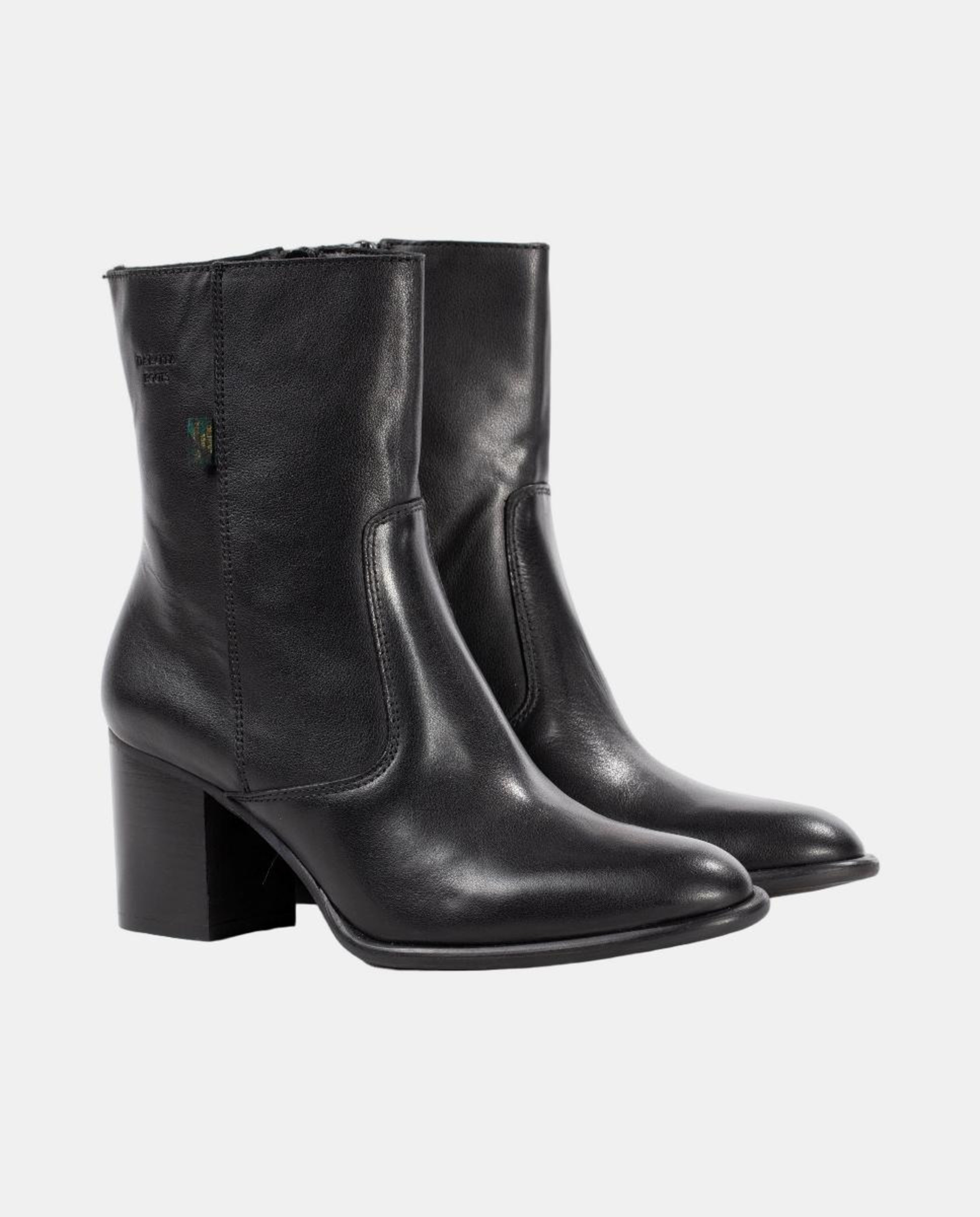 Botins Lisos em Pele com Tacão e Fecho de Correr Preto-3