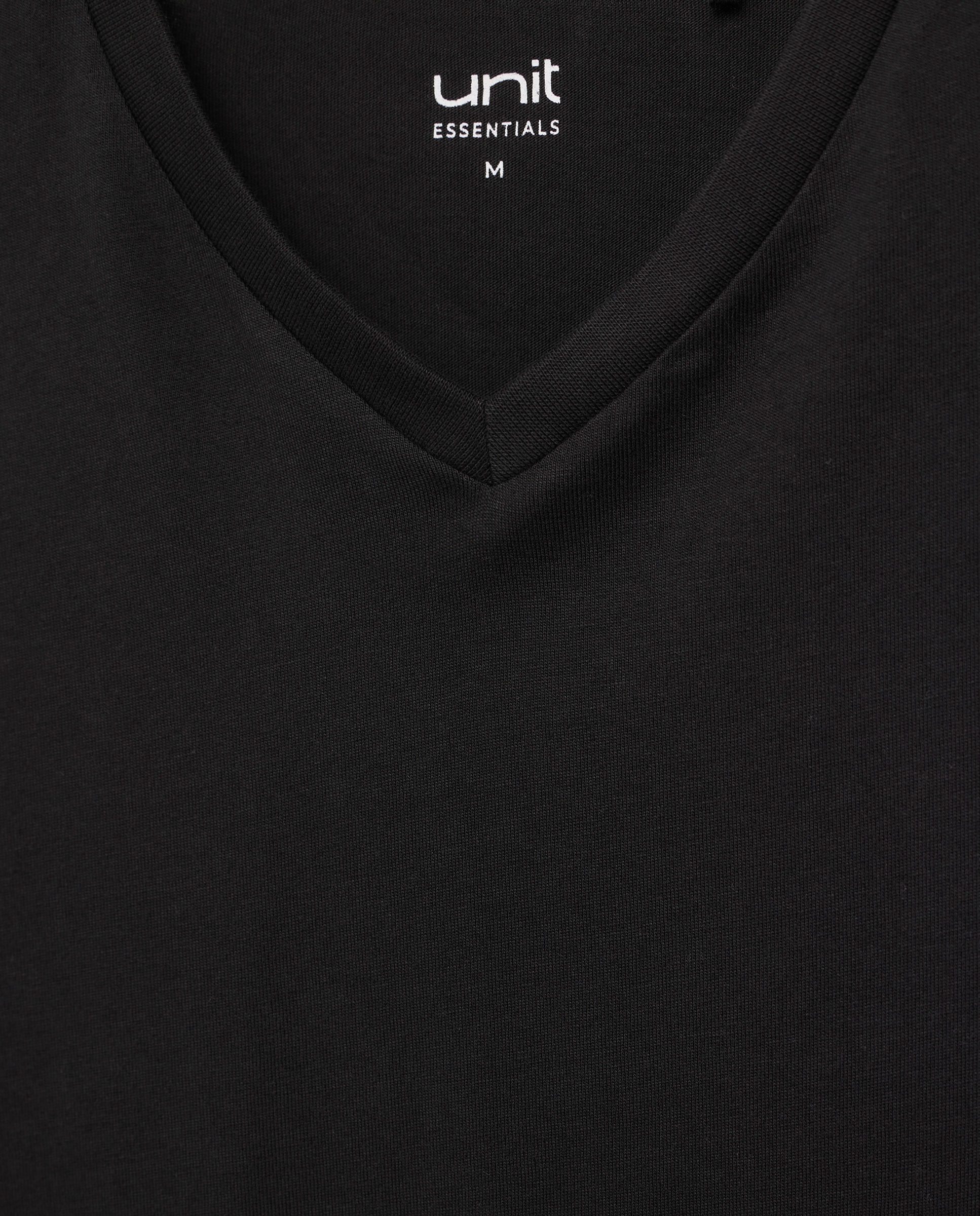 Camiseta de hombre manga corta cuello pico básica Negro-5