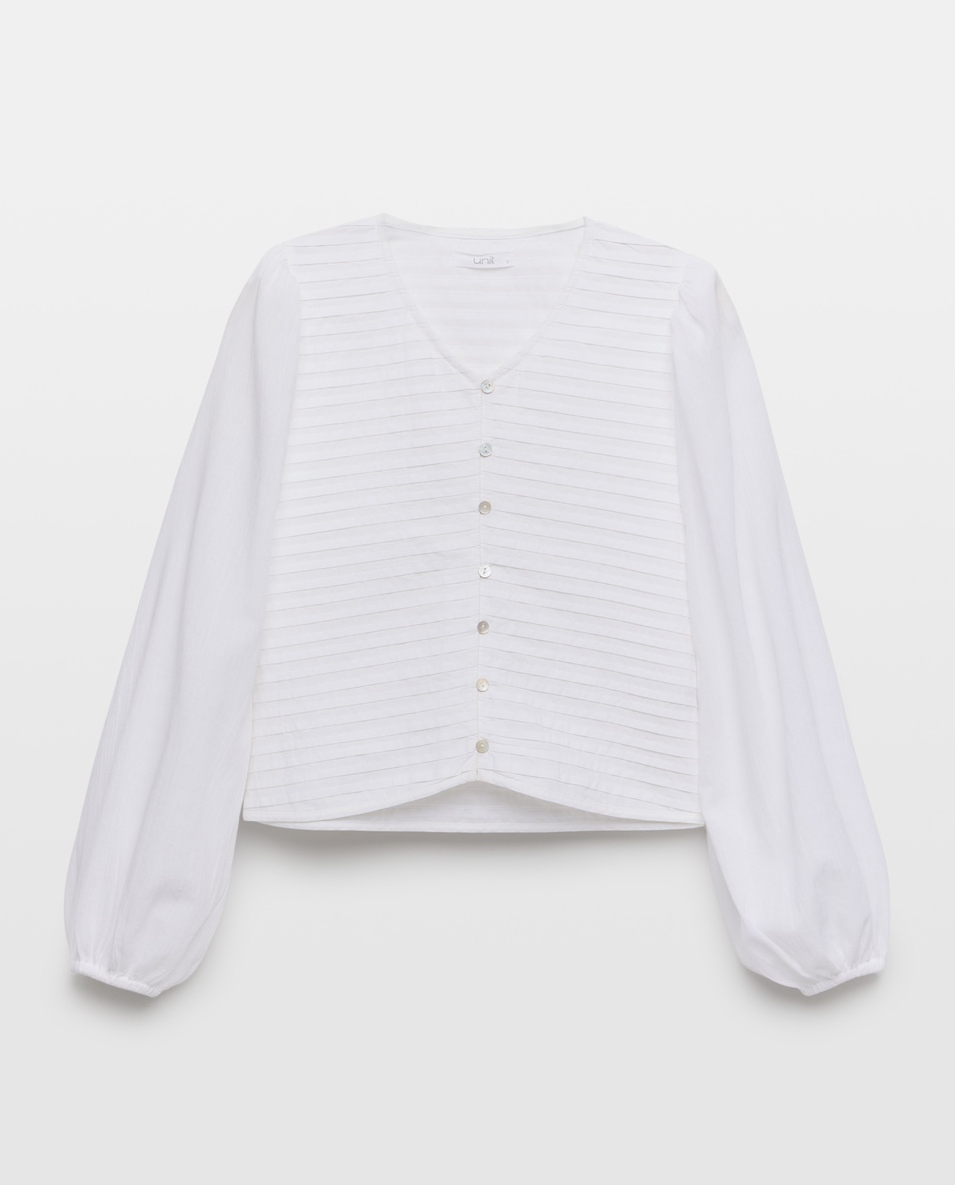 Blusa de mujer manga abullonada con jaretas Blanco-5