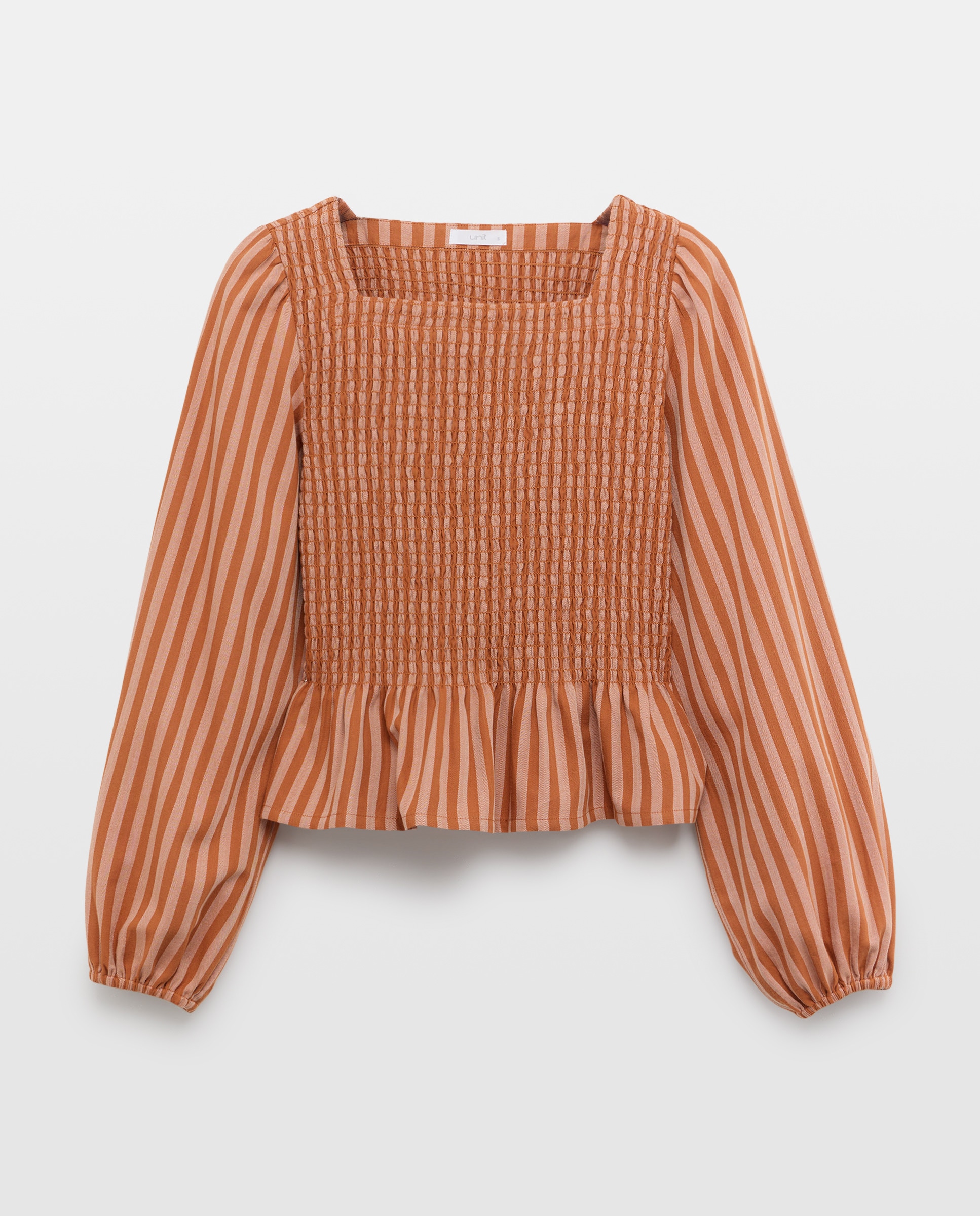 Blusa de mujer fruncida de rayas total look Marrón-4