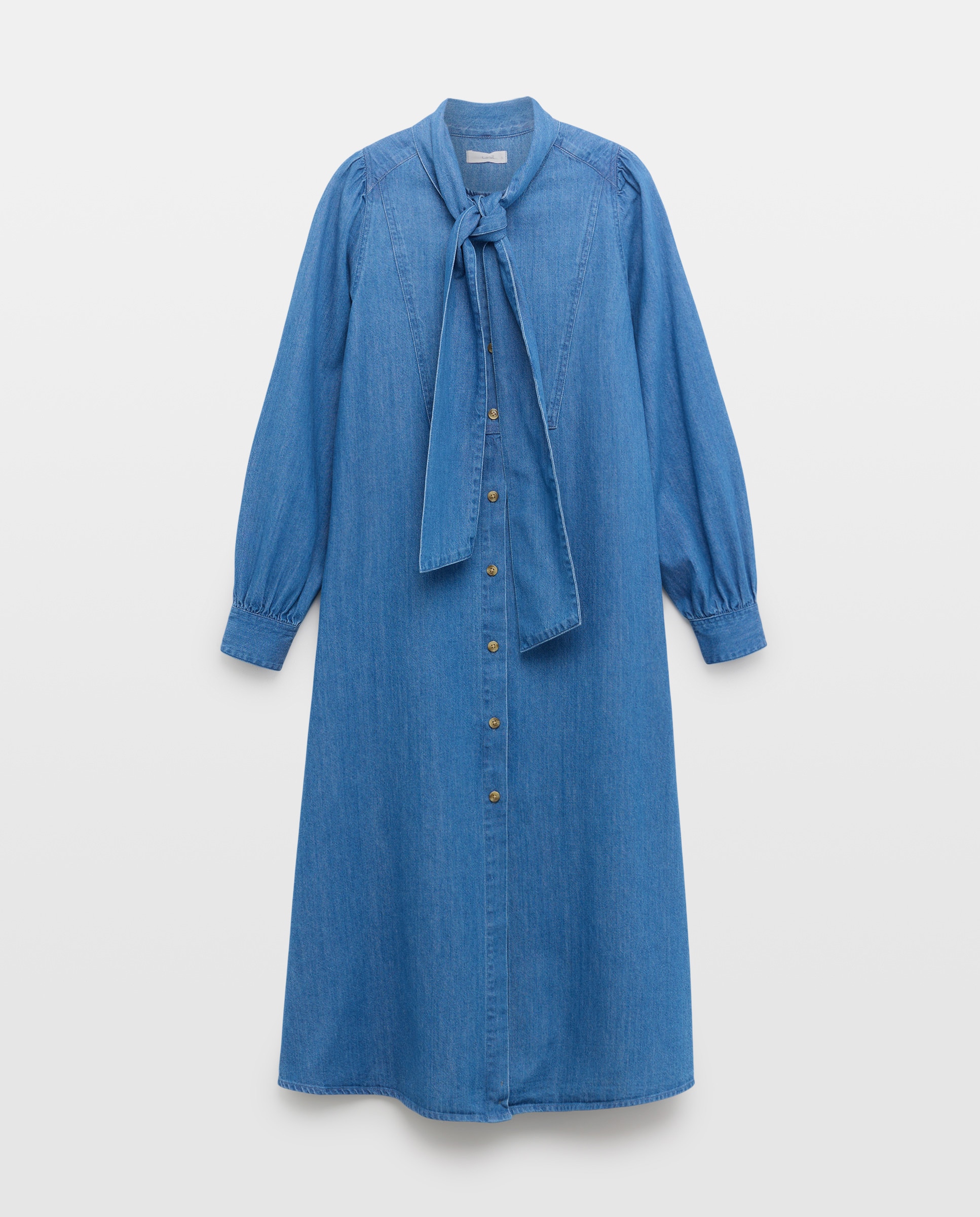 Vestido light denim de mujer con lazada Azul pálido-5