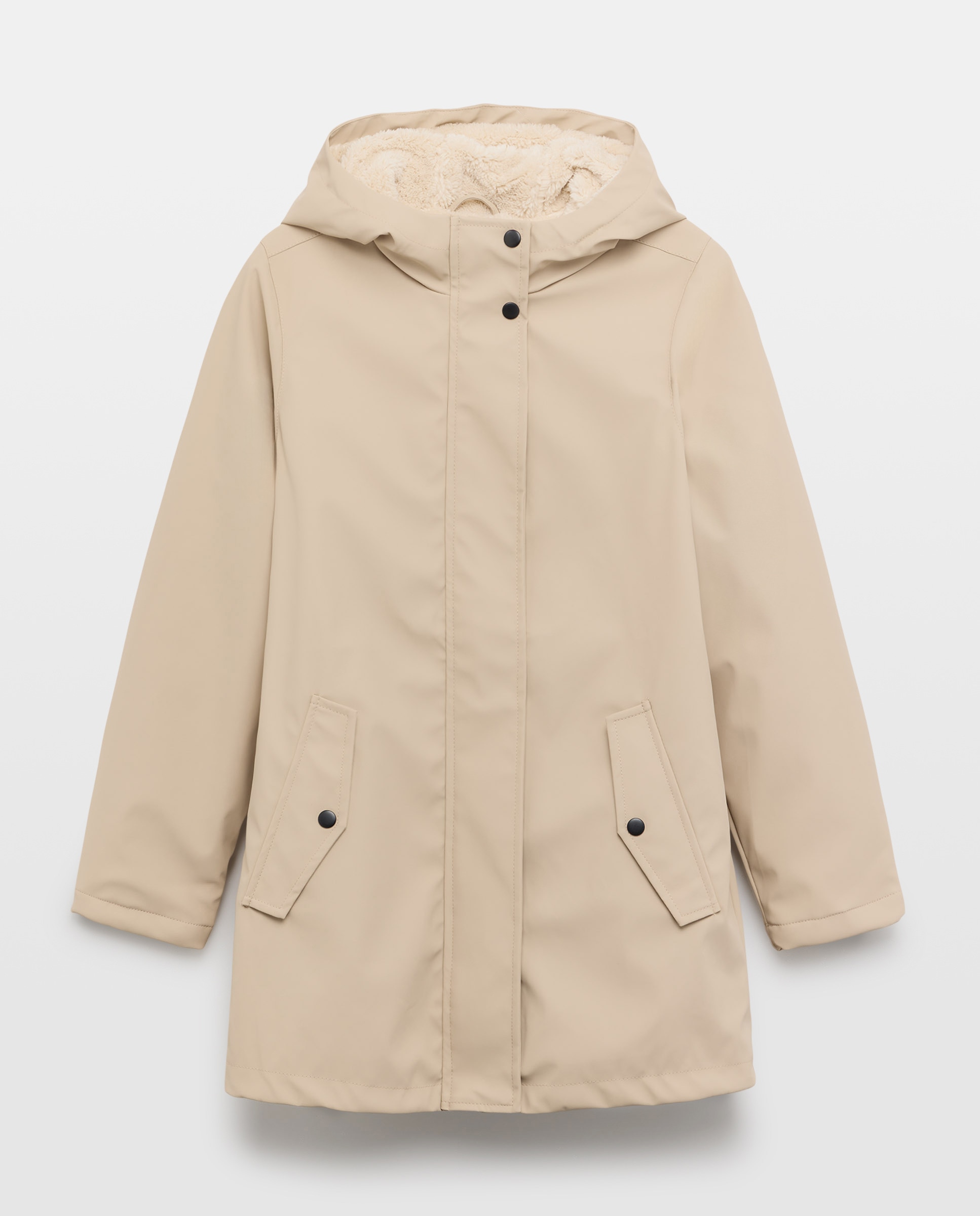 Chubasquero de mujer engomado con capucha Visón claro-4
