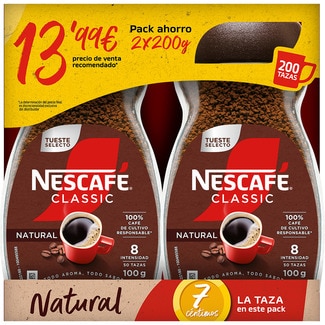 café soluble natural pack 2 frasco 200 g - Nescafe Classic