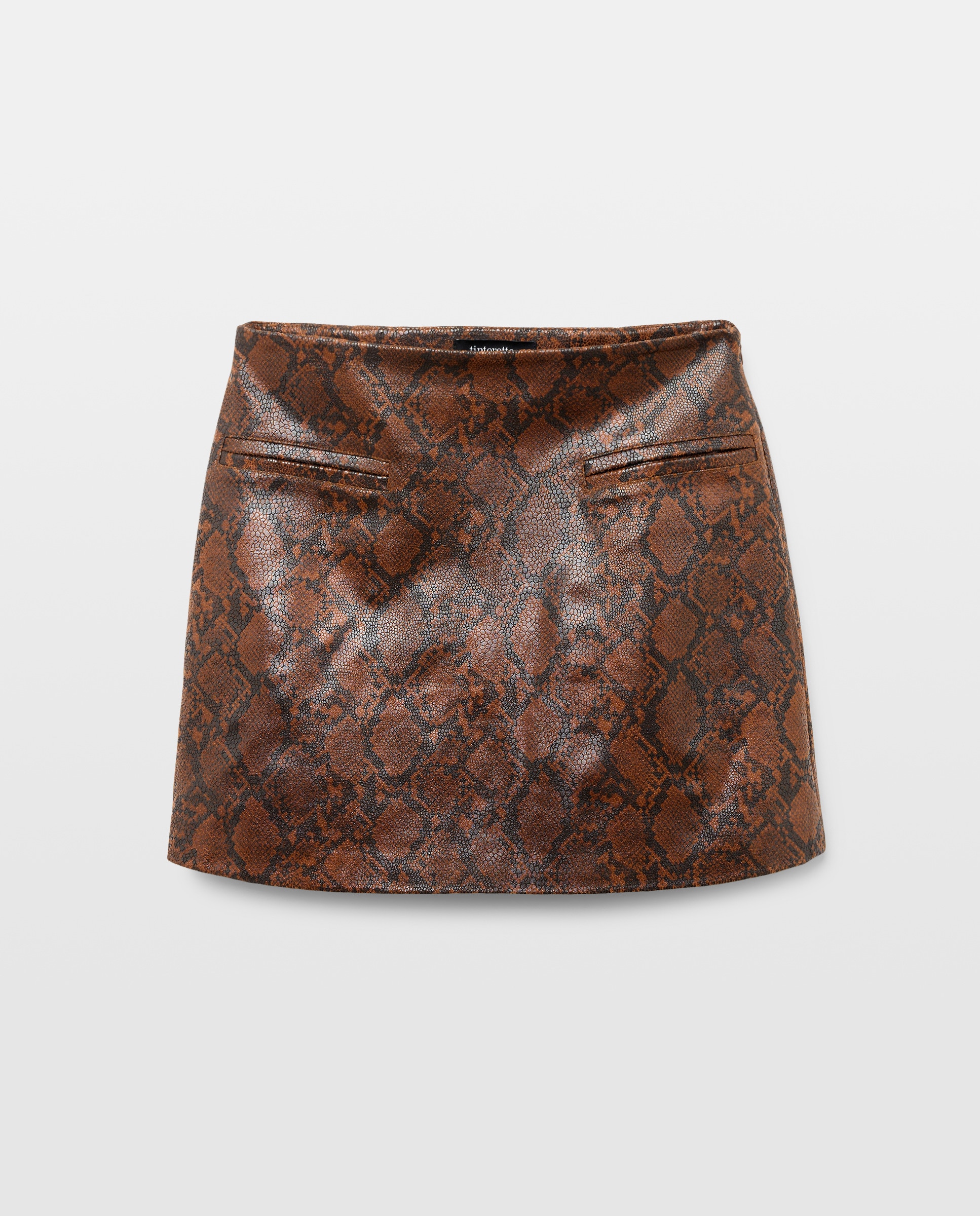 Minissaia com Efeito de Pele de Serpente Castanho-4