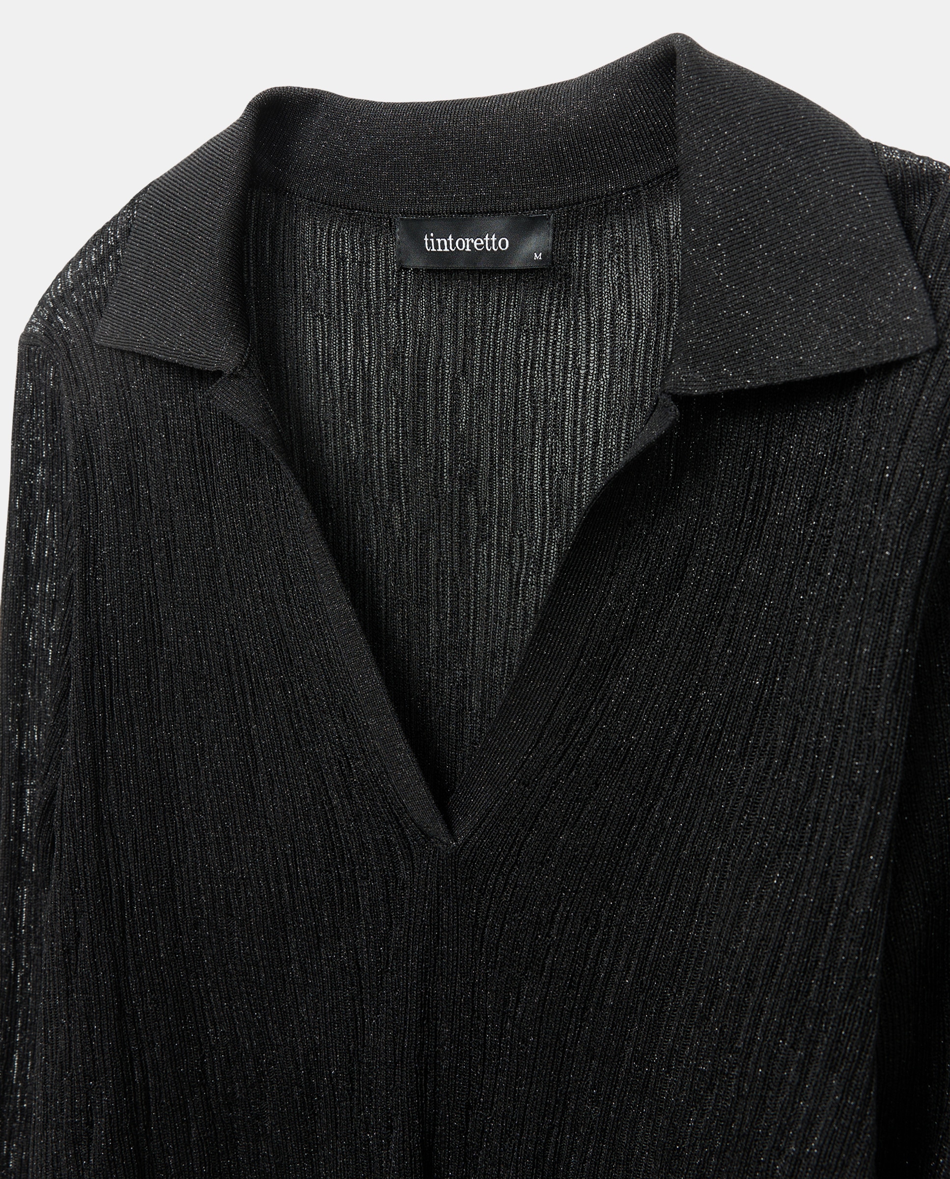 Camisola de Malha com Colarinho de Polo com Fio Metalizado Preto-6