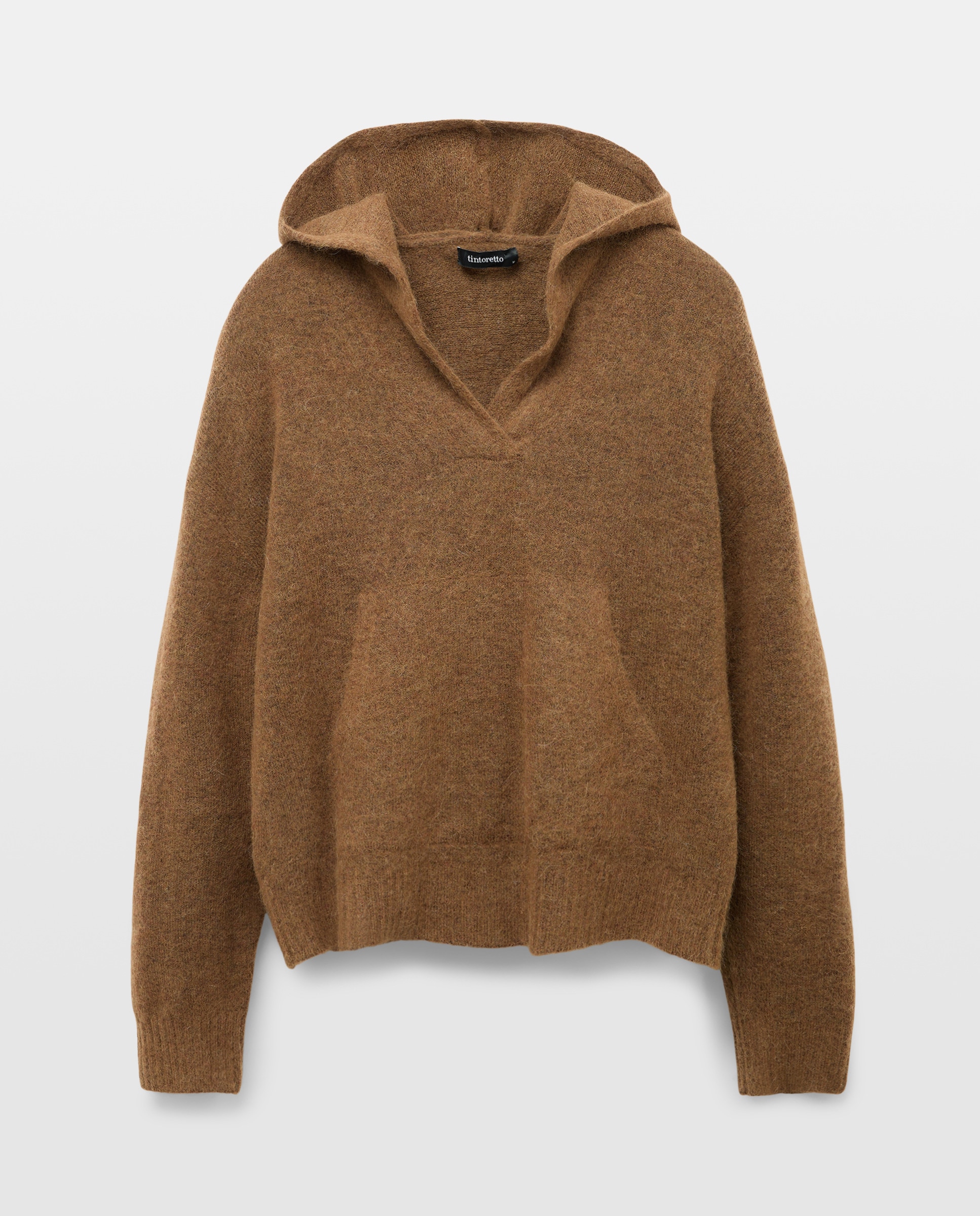 Camisola de Malha com Capuz Castanho-5