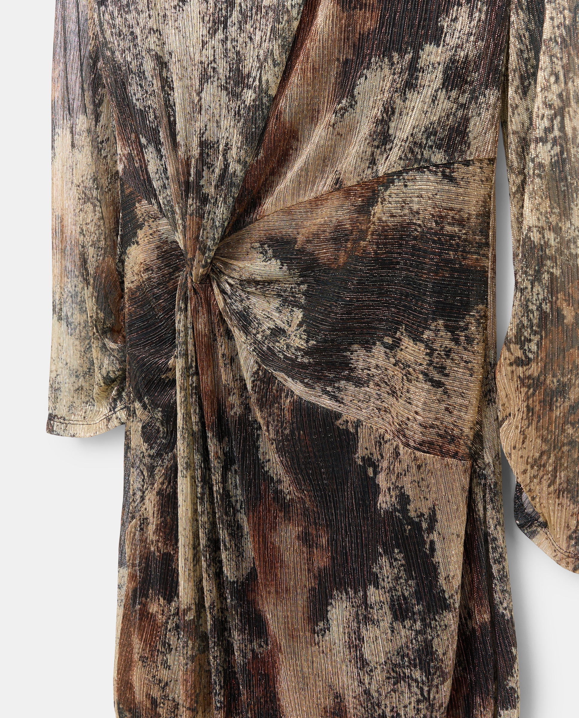Vestido com Nó de Fio Metalizado Castanho-6