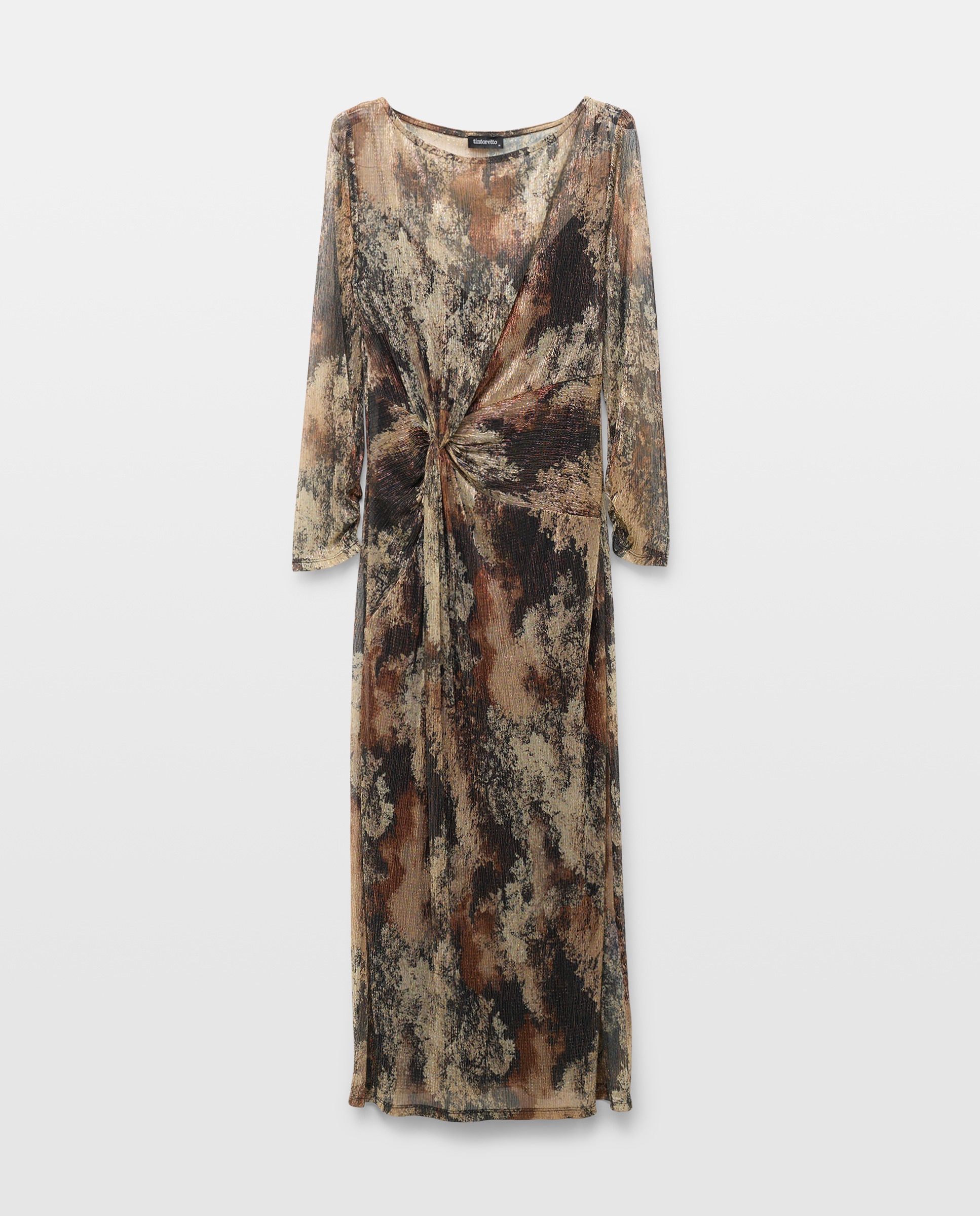 Vestido com Nó de Fio Metalizado Castanho-5