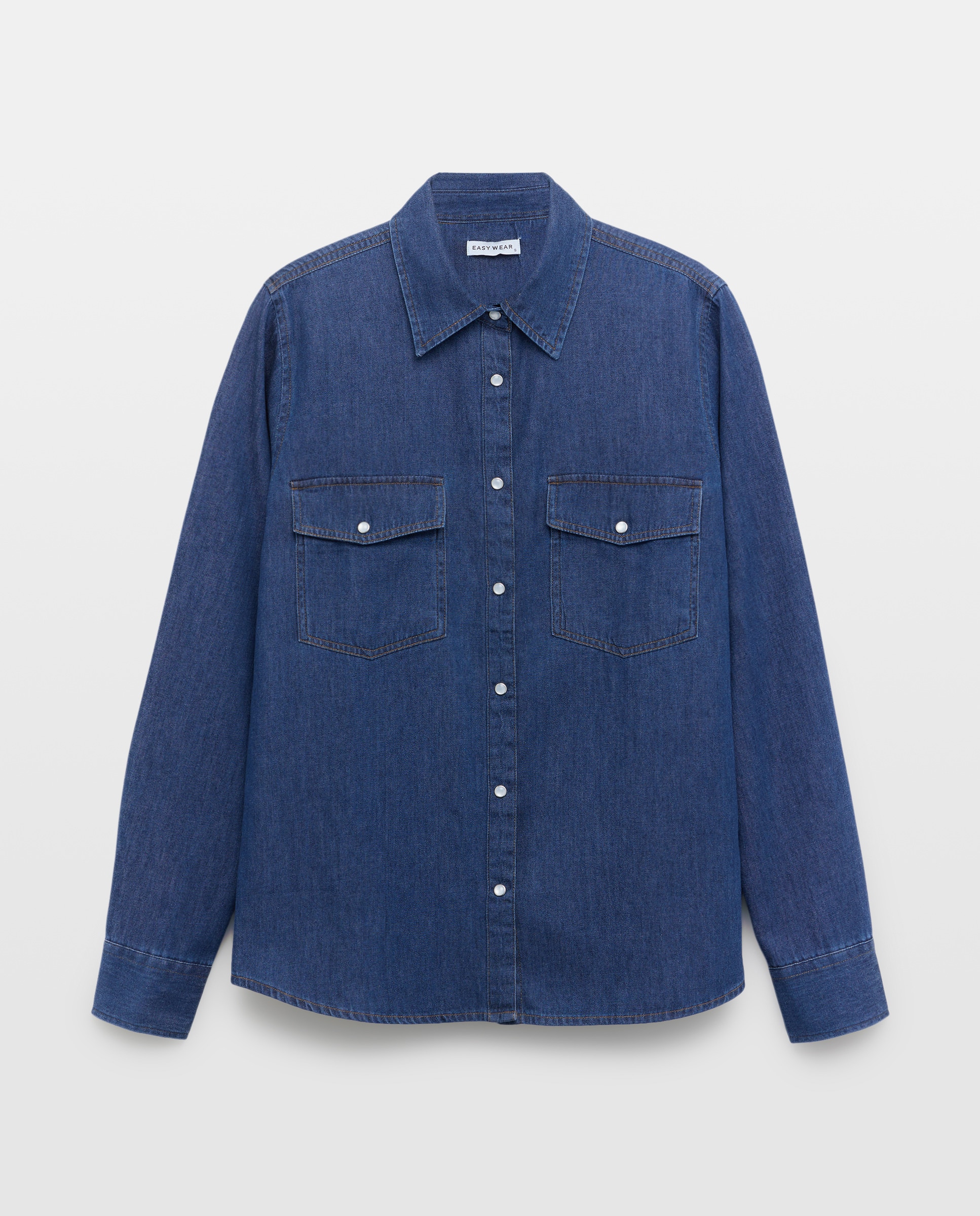 Camisa de Ganga Básica Azul-escuro-5