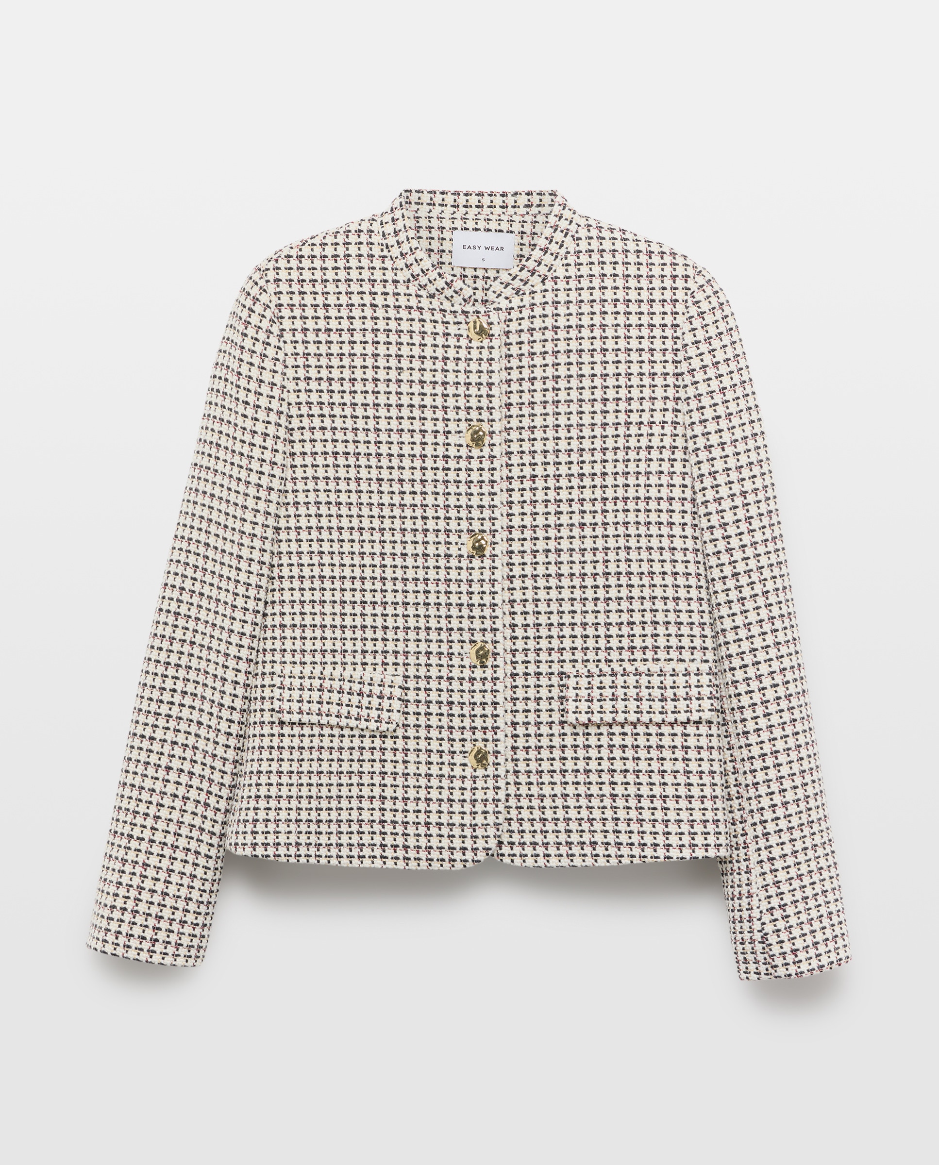 Casaco Tweed com Botões de Joia Azul-5