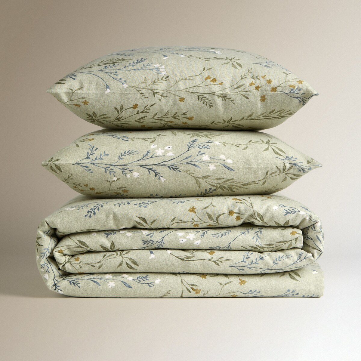 Conjunto de Capa de Edredão de Flanela de Algodão Flor Verde-6