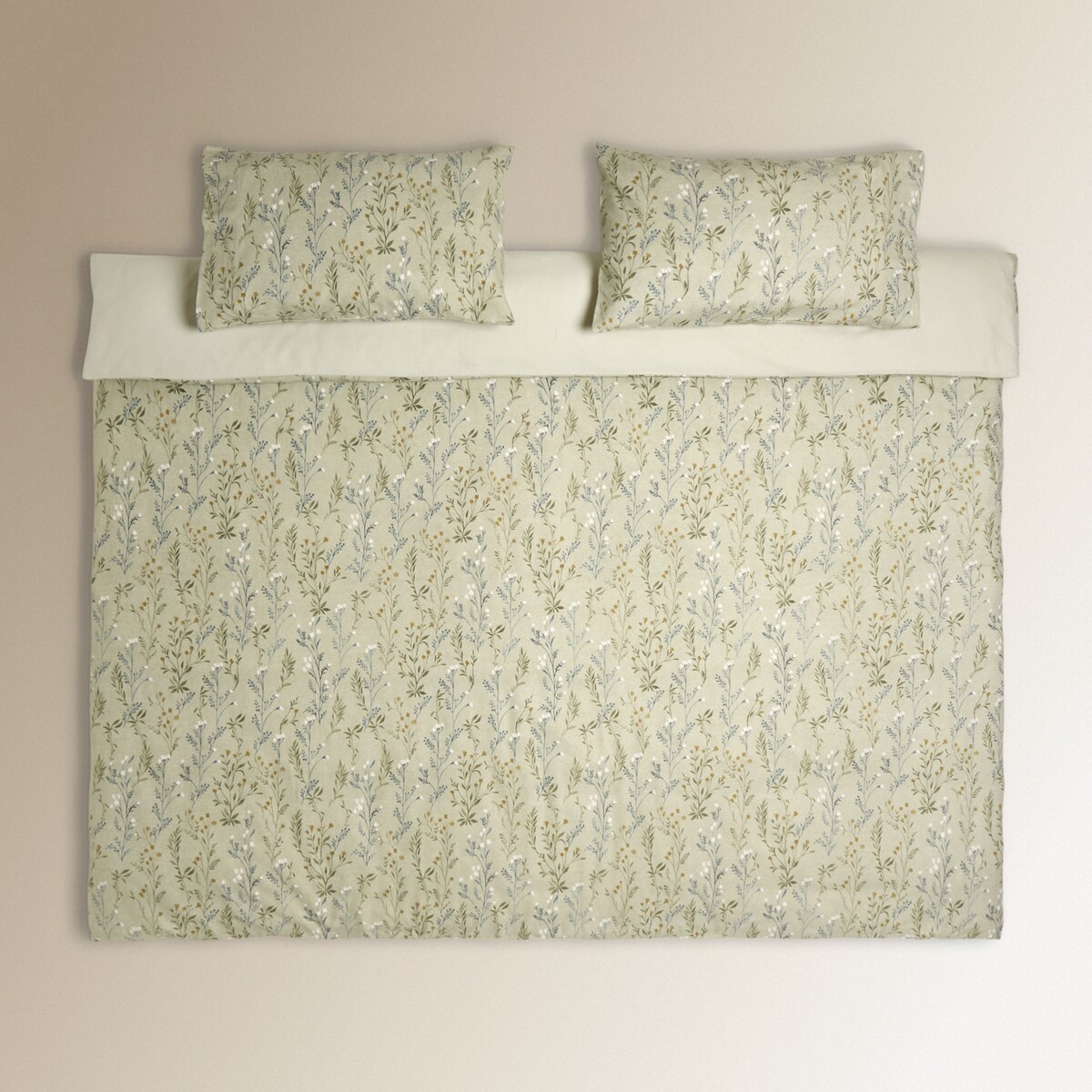 Conjunto de Capa de Edredão de Flanela de Algodão Flor Verde-2