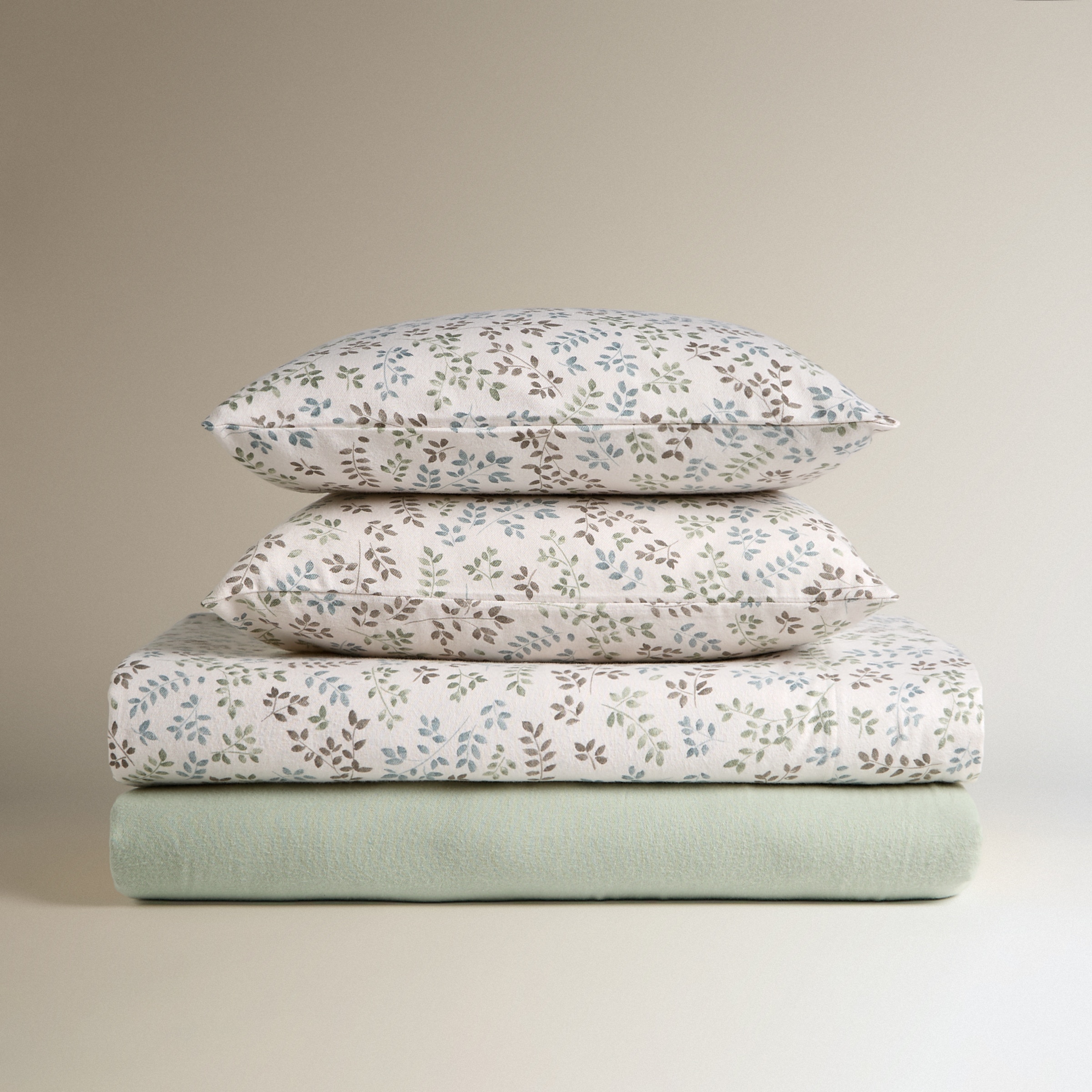 Juego de sábanas con bajera franela algodón Leafs Verde-6