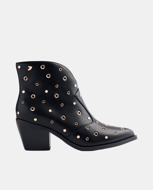 Imagen 0 de Botines cowboy tachas y ollados de mujer en PU con tacón cubano