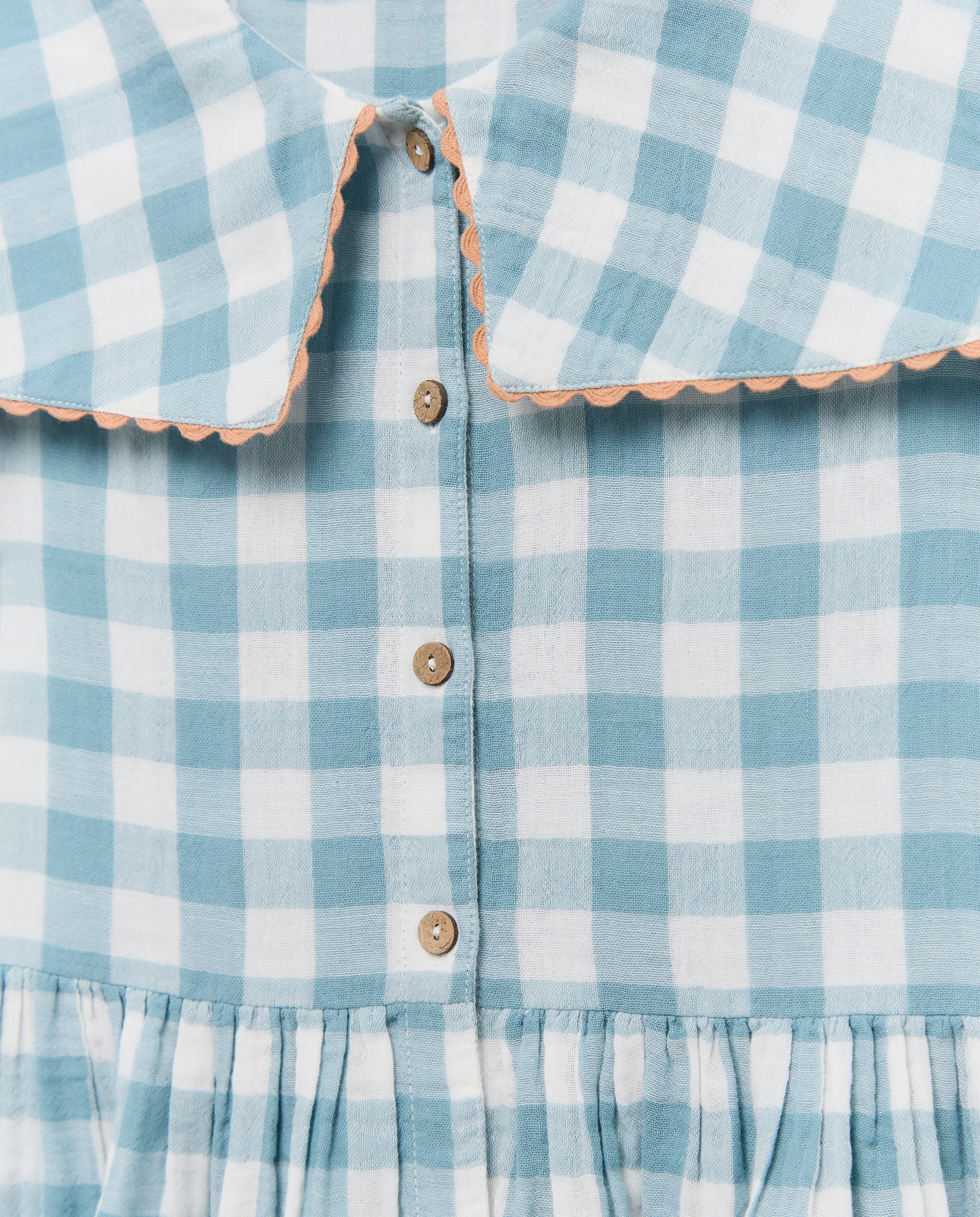 Vestido niña de gasa de cuadros vichy Azul pálido-3