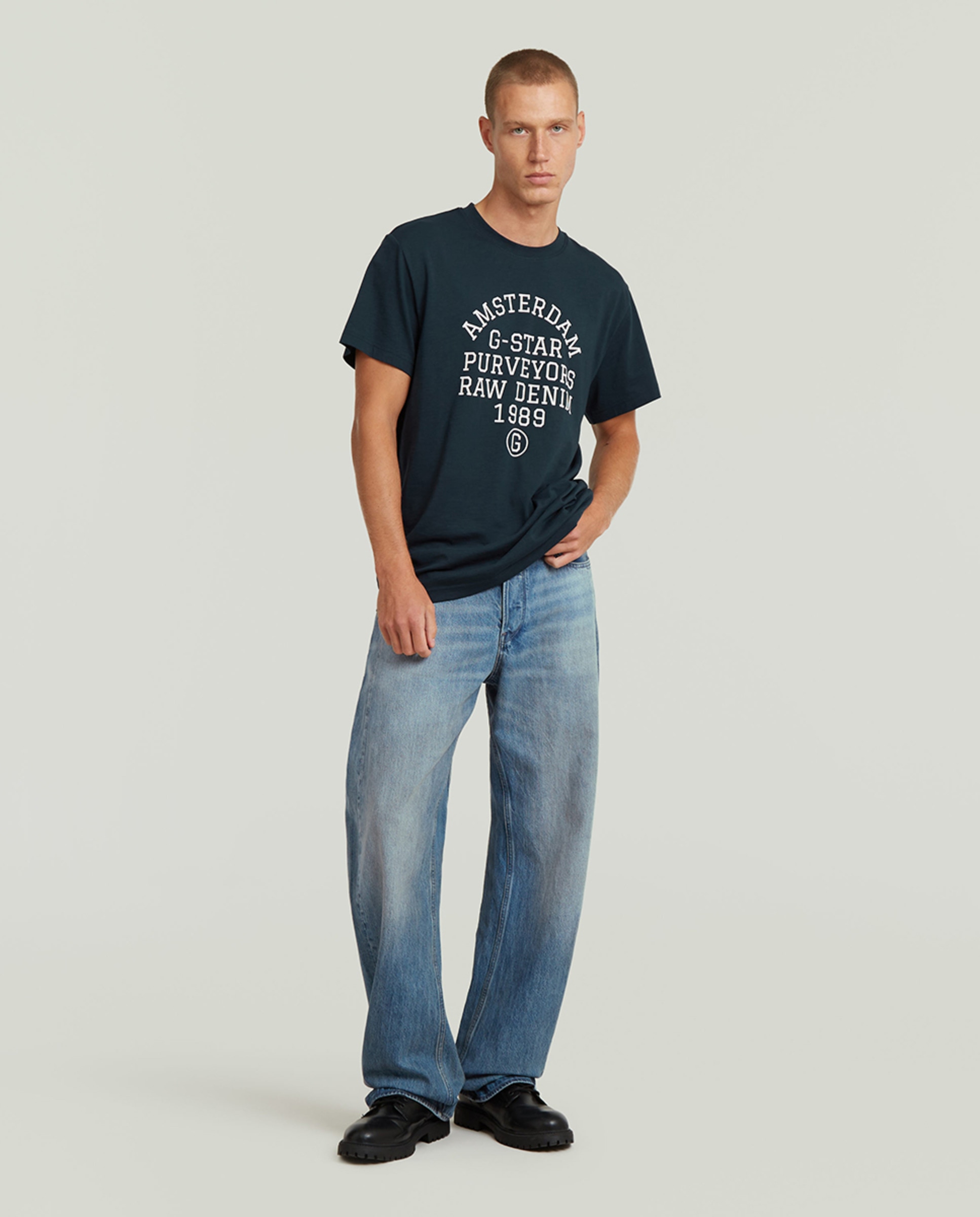 T-shirt Regular com Manga Curta Azul-3