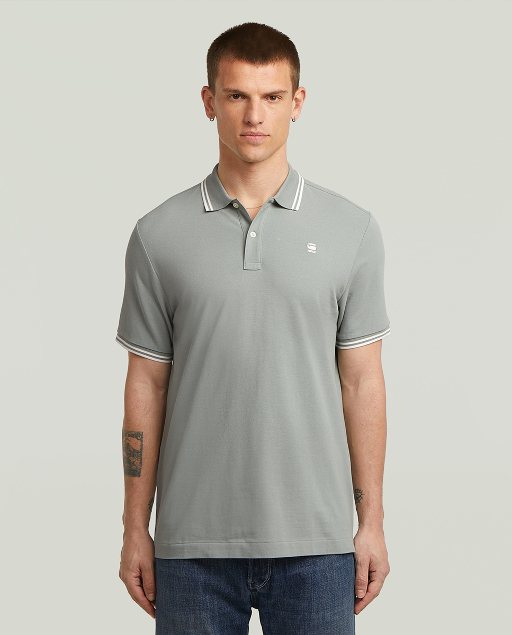 Polo Dunda Slim de Algodão Orgânico com Manga Curta Azul-1