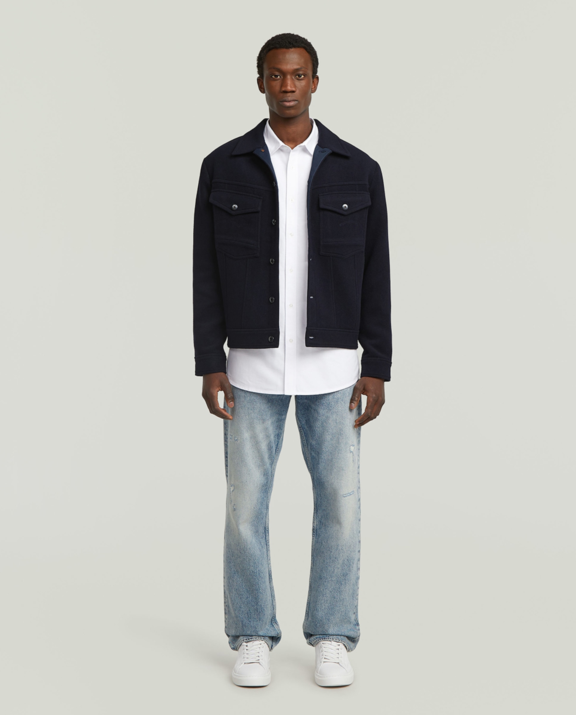 Casaco de Lã Estilo Blusão Azul-7