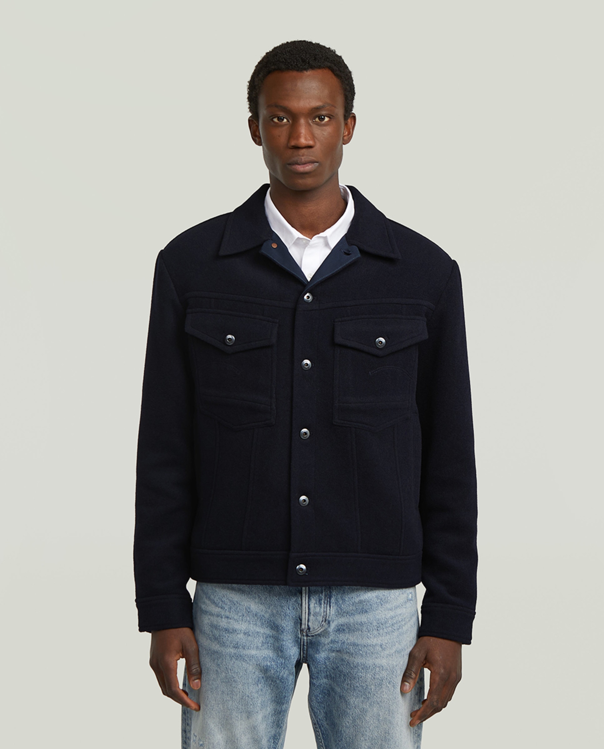 Casaco de Lã Estilo Blusão Azul-1