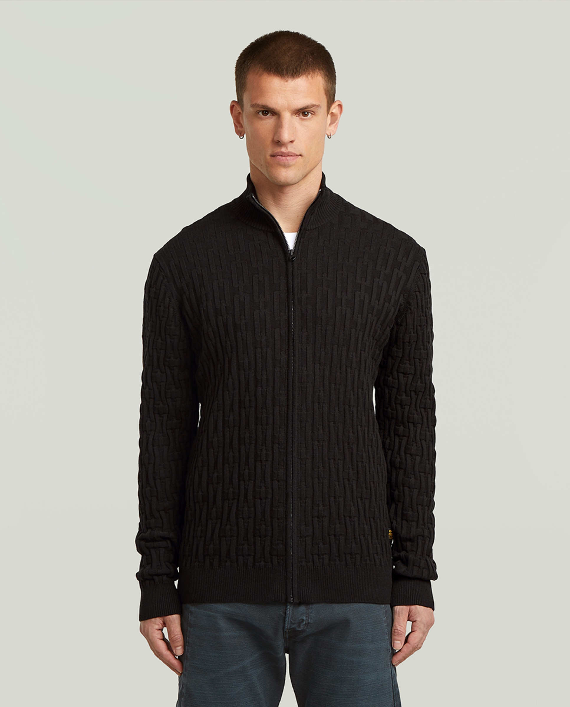 Casaco Estilo Cardigan com Fecho de Correr Preto-1