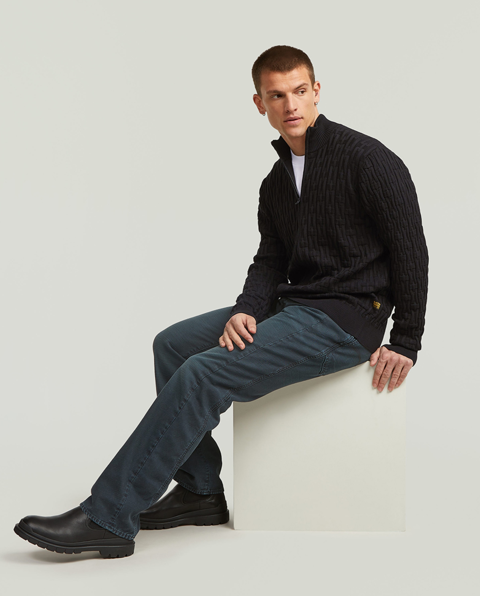 Casaco Estilo Cardigan com Fecho de Correr Preto-4