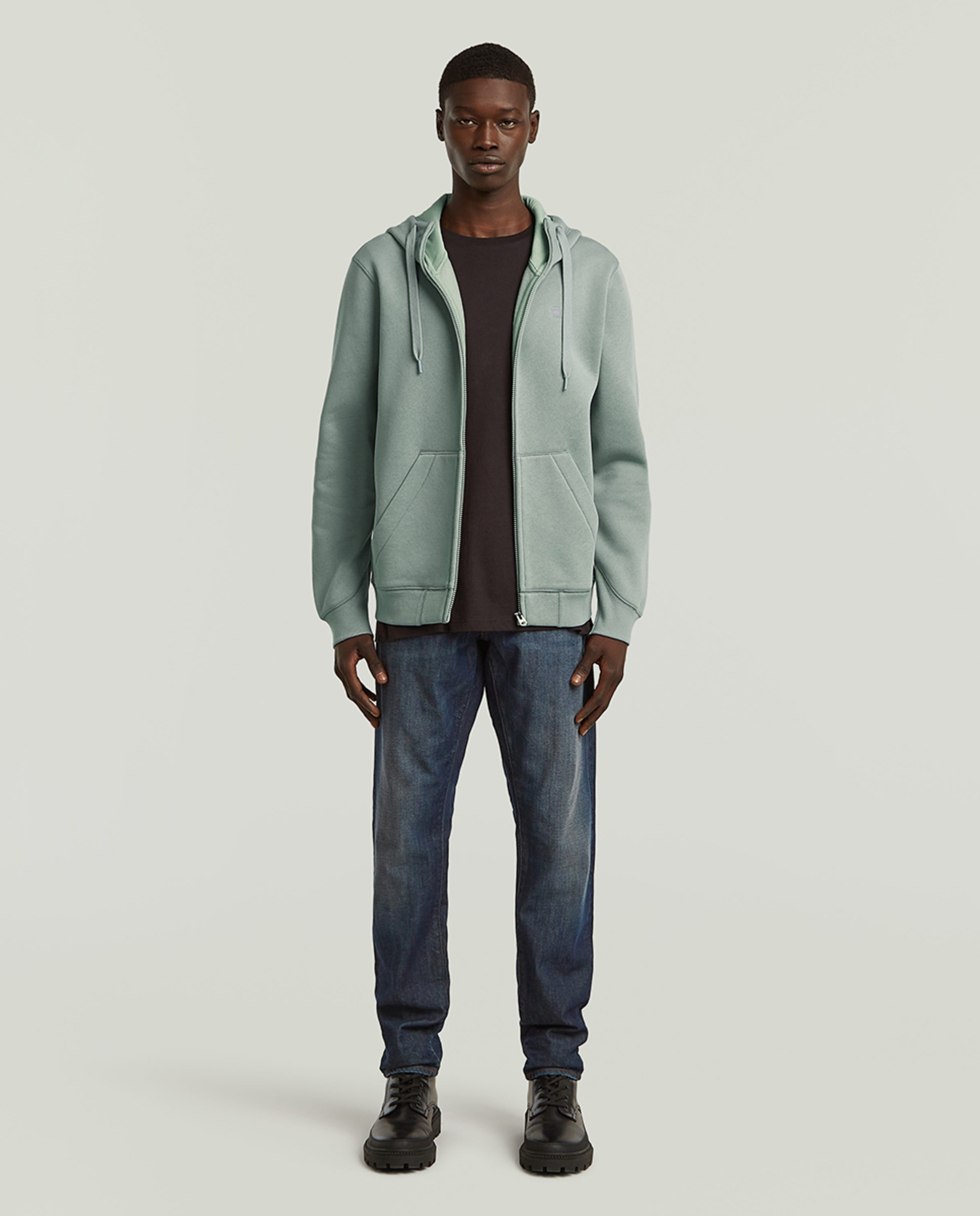 Sweatshirt de Manga Comprida com Capuz e Fecho de Correr - Preto Azul-7