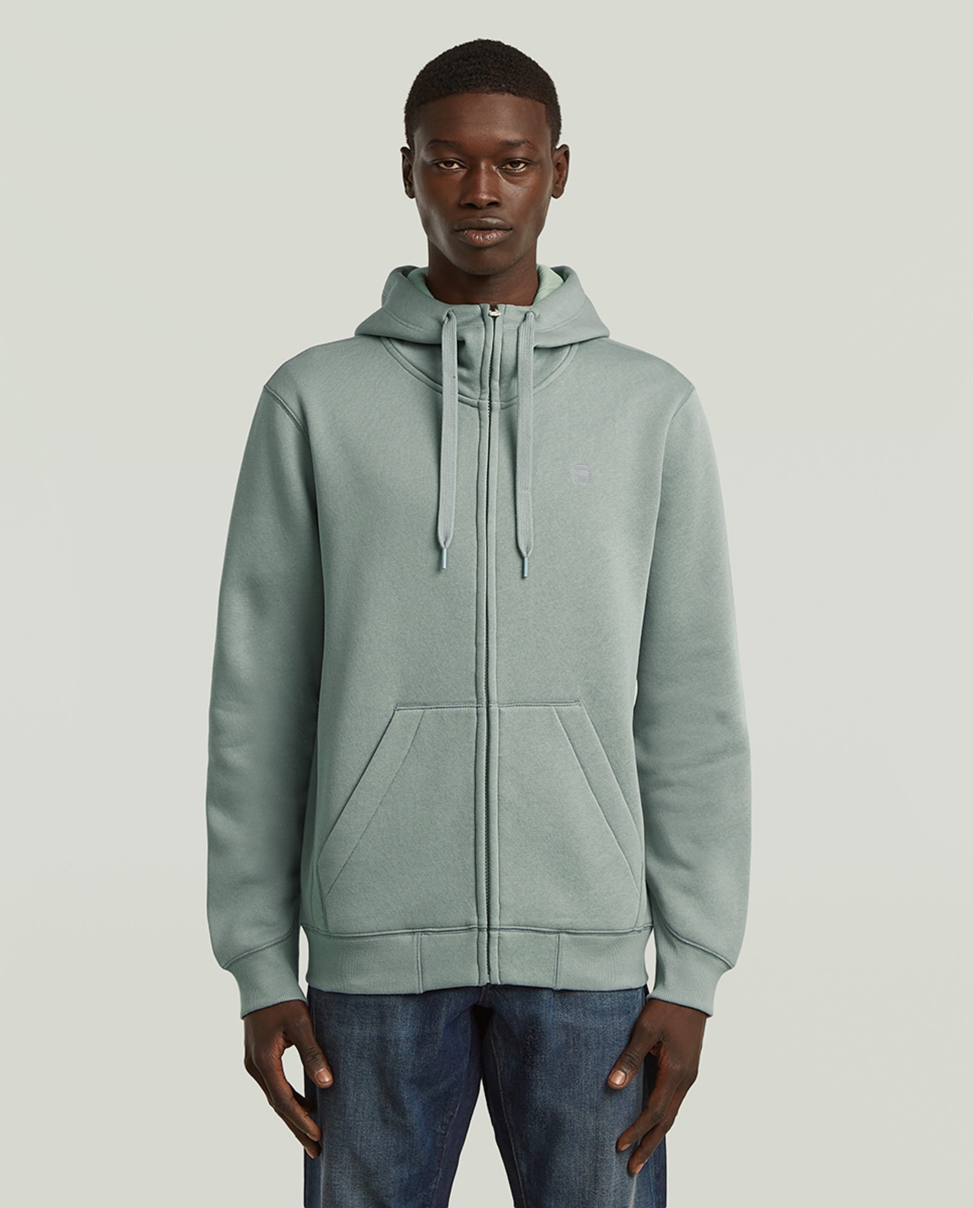 Sweatshirt de Manga Comprida com Capuz e Fecho de Correr - Preto Azul-1