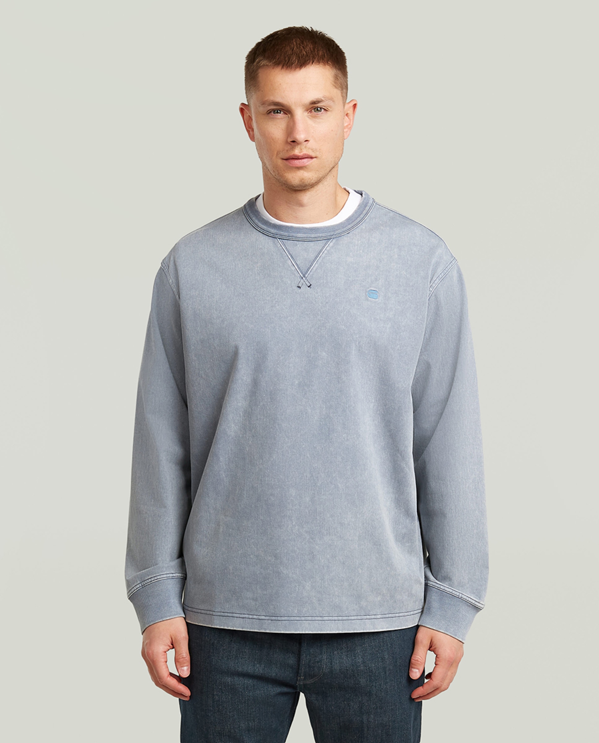 Sweatshirt com Efeito de Lavagem Azul-1