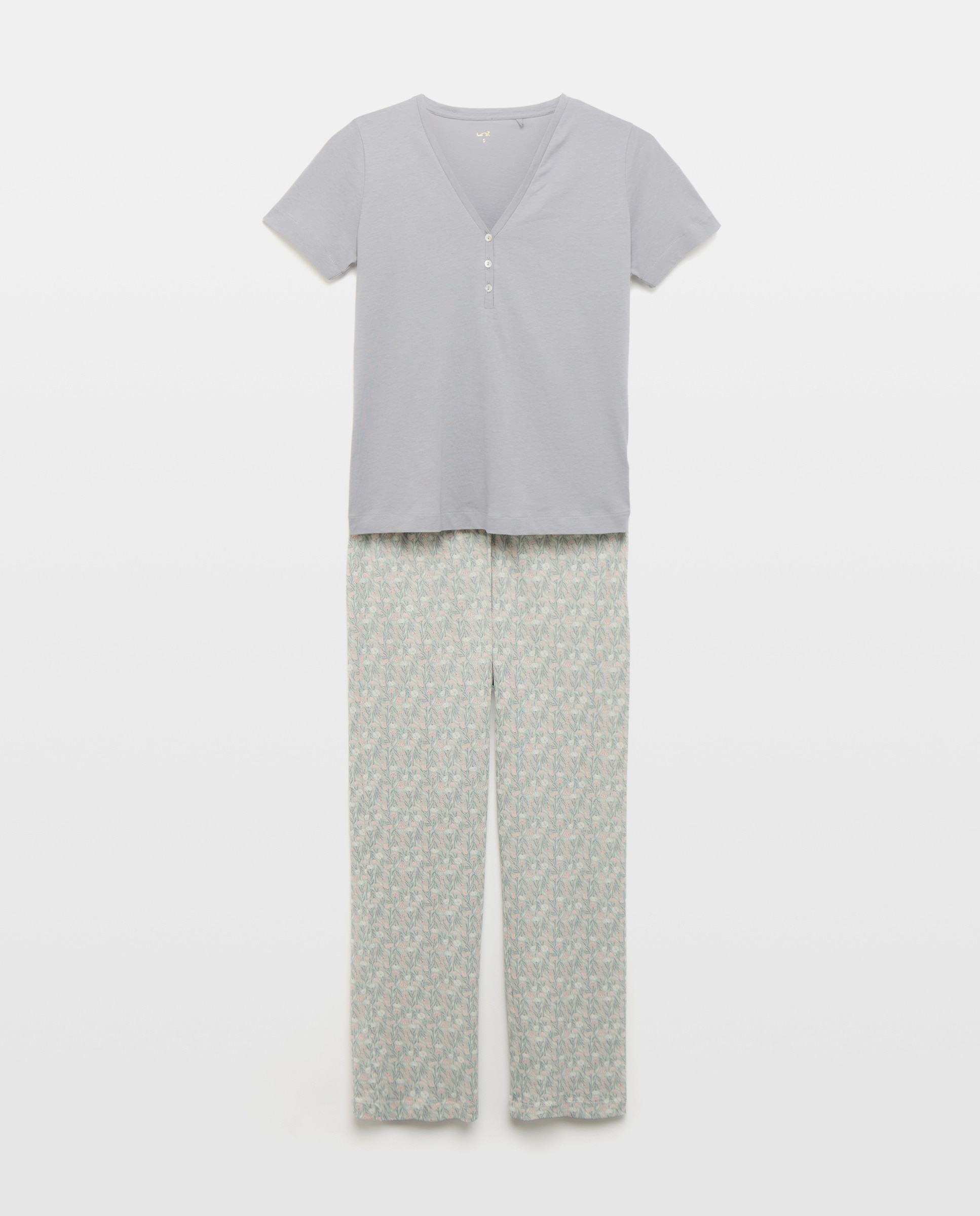 Pijama mujer algodón estampado Gris claro-3