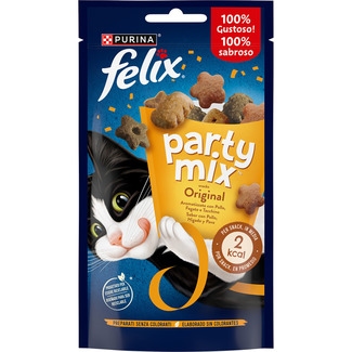 Party Mix snacks para gatos con sabor a pollo, hígado y pavo paquete 60 g - Felix