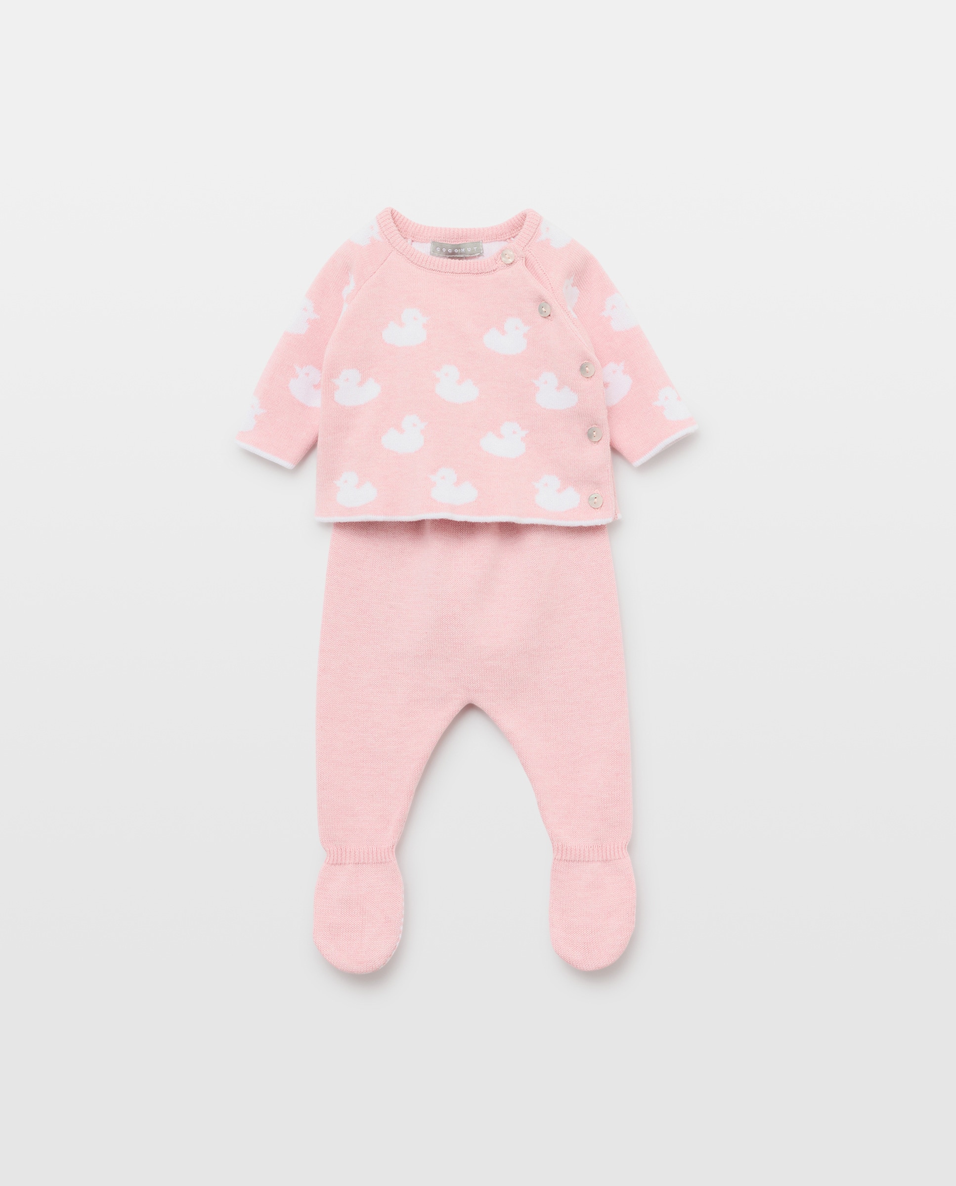 Conjunto de 2 Peças de Tricot de Bebé com Manga Comprida e Intársia Rosa-1