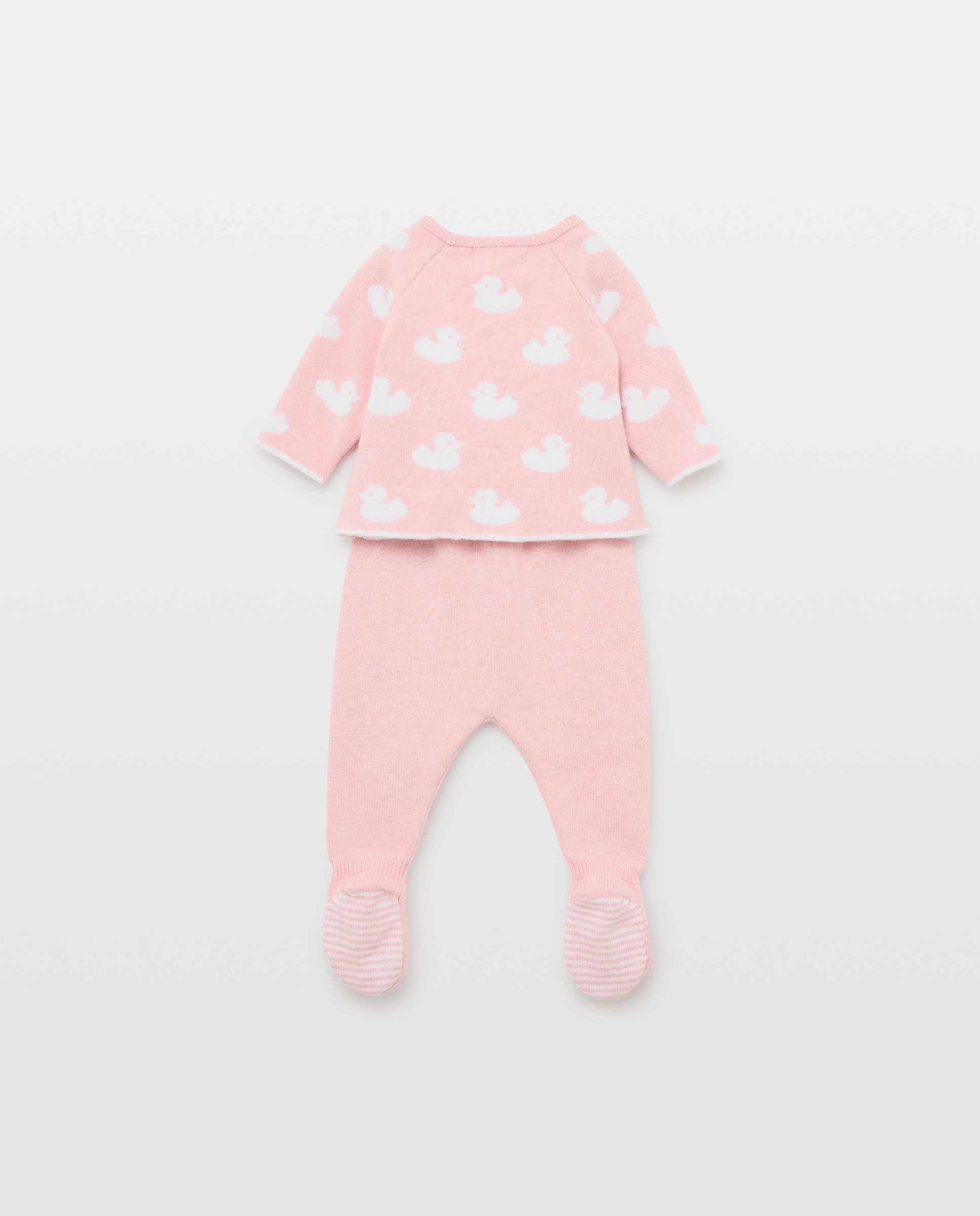 Conjunto de 2 Peças de Tricot de Bebé com Manga Comprida e Intársia Rosa-2